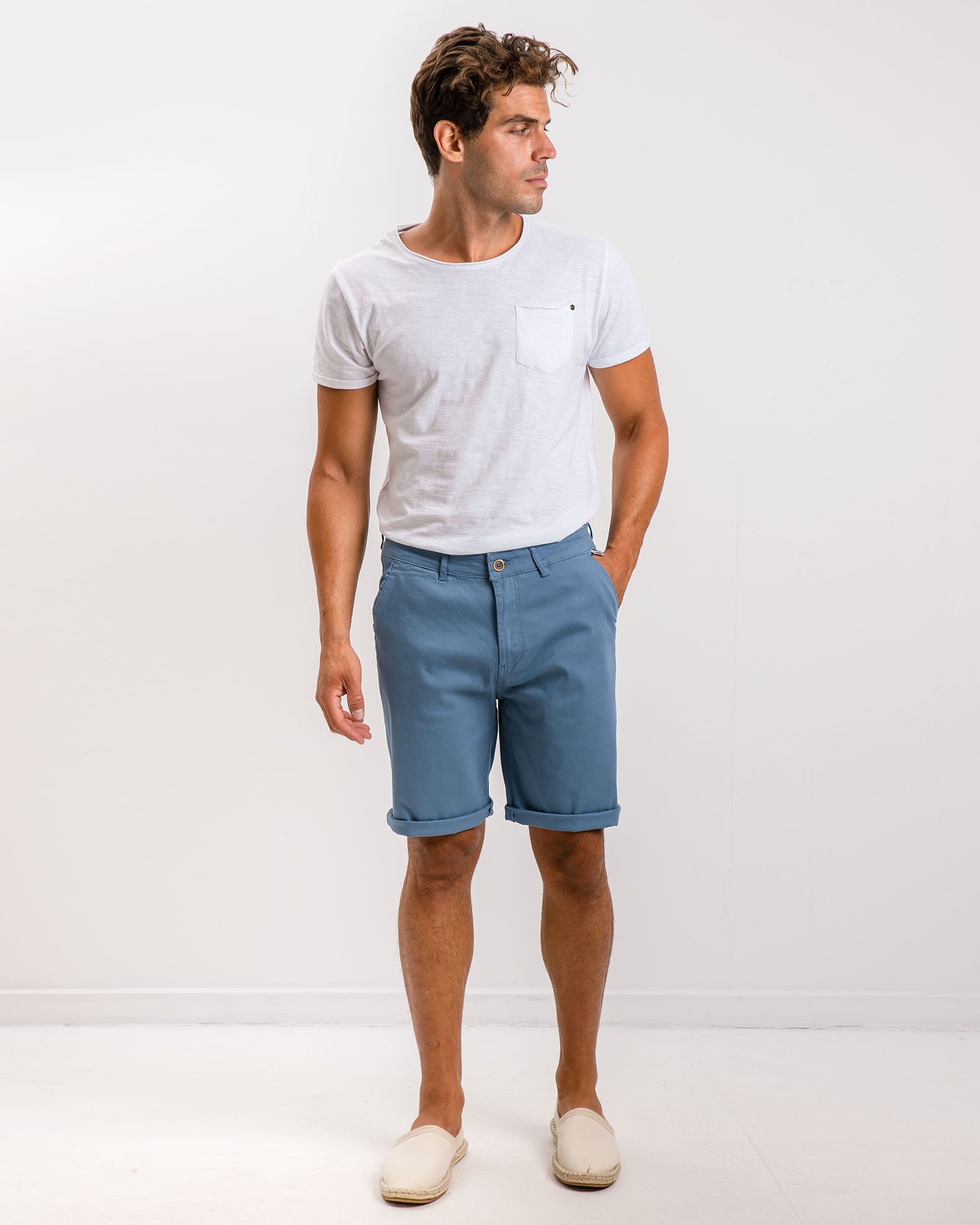 Men's Fabric Bermuda Shorts 'Morris'-BLUE LIGHT