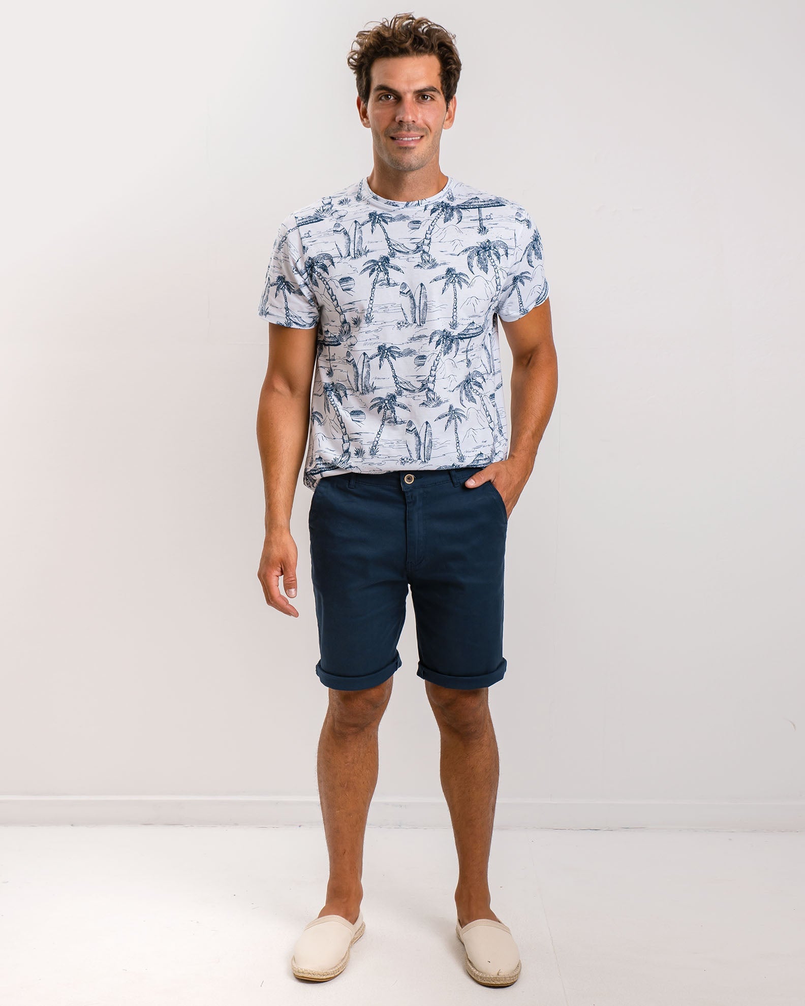 Men's Fabric Bermuda Shorts 'Morris'-BLUE NAVY