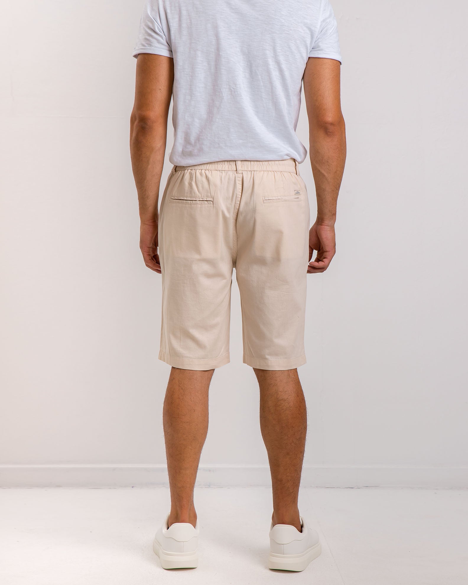 Men's bermuda linen look with elastic waist 'Riley'-BEIGE