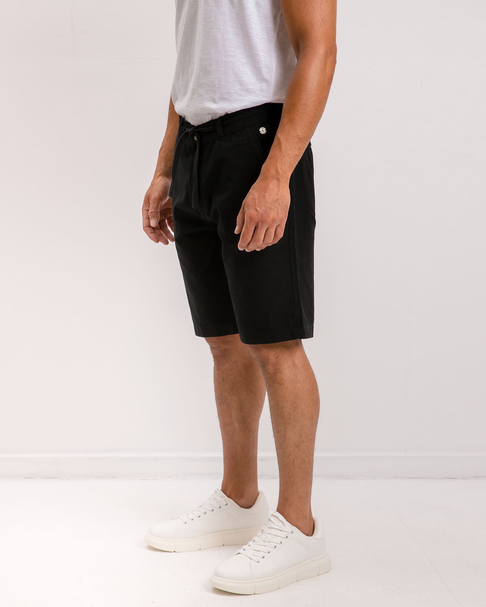 Men's bermuda linen look with elastic waist 'Riley'-BLACK