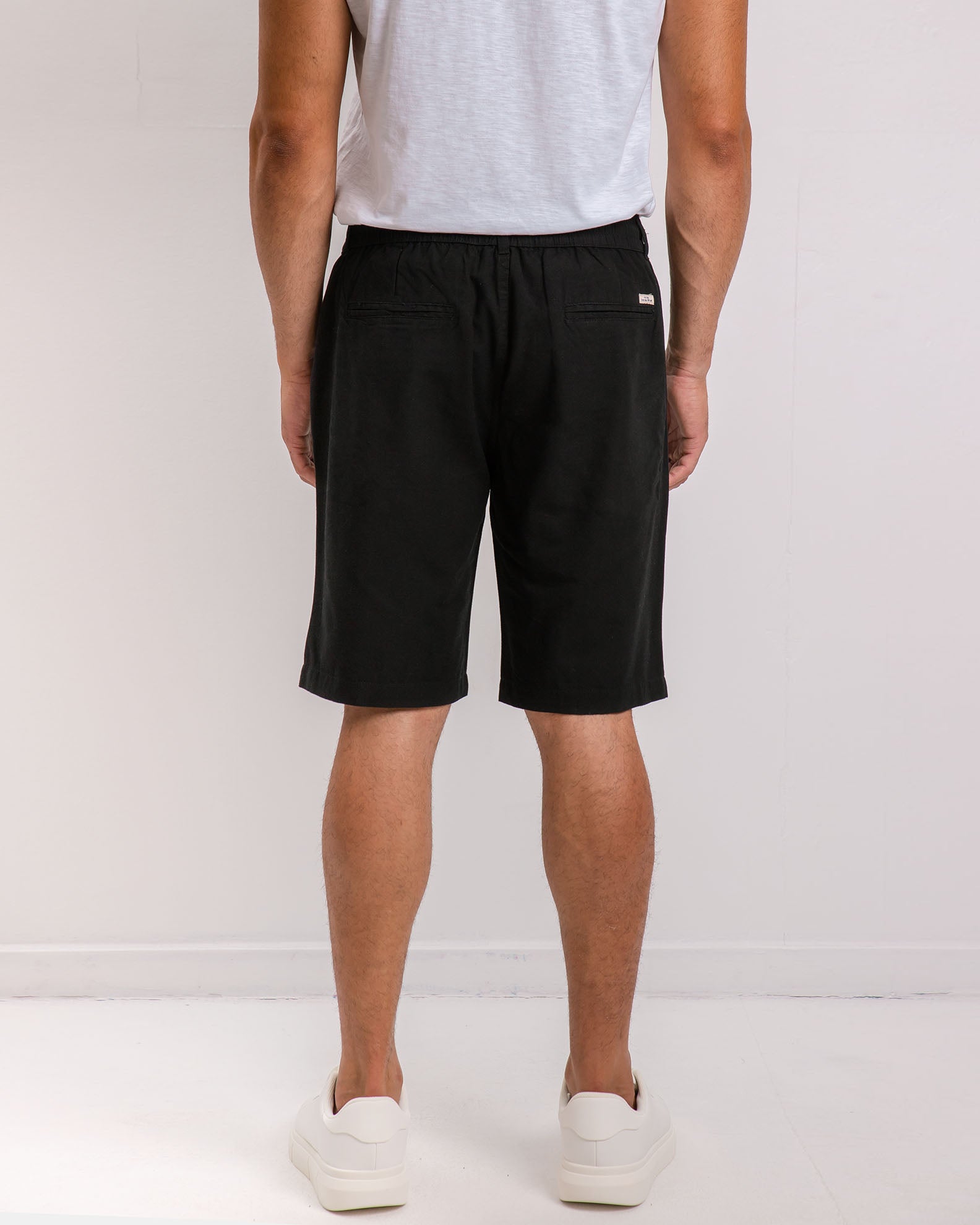 Men's bermuda linen look with elastic waist 'Riley'-BLACK