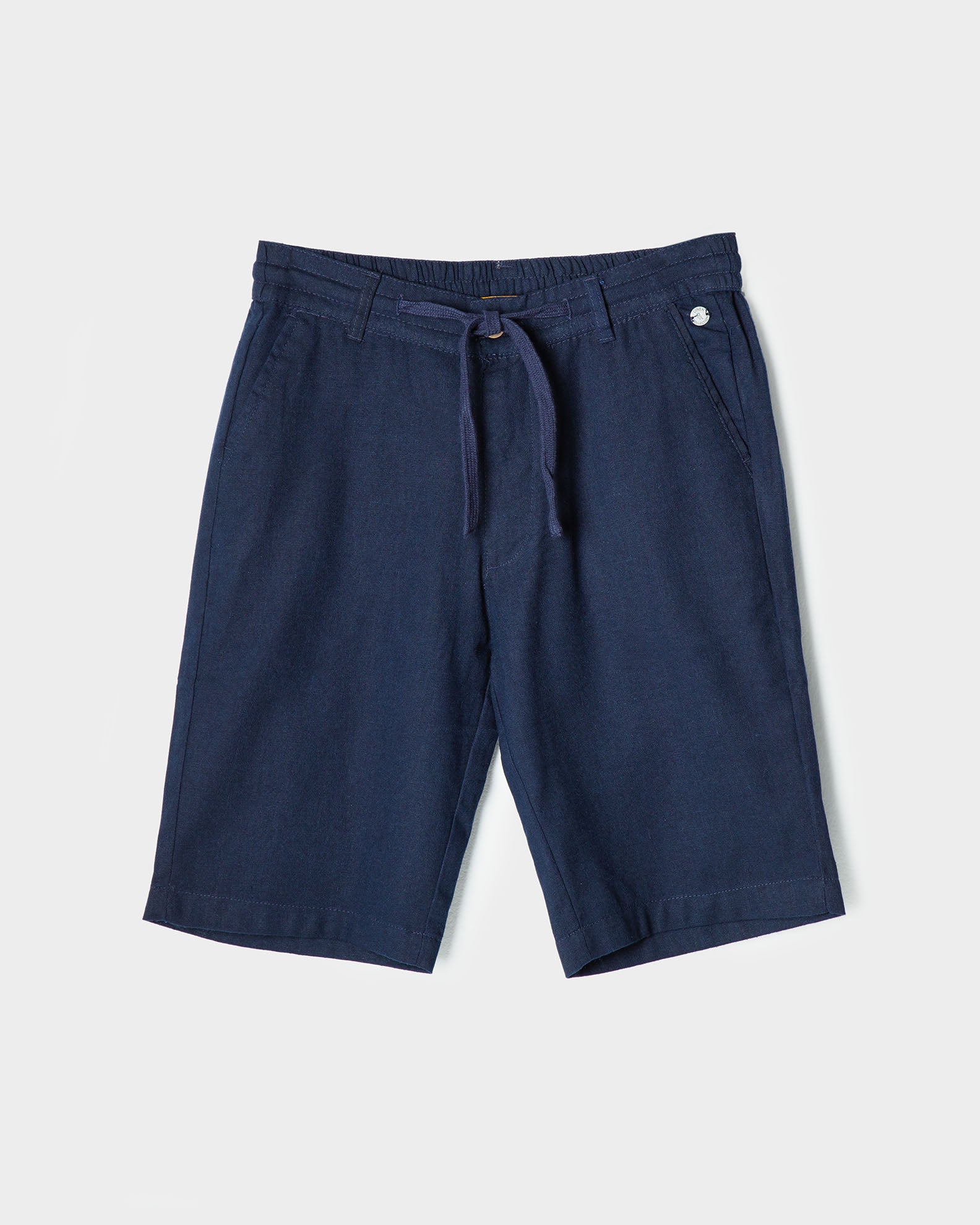 Men's linen-look bermuda with elastic waist 'Riley'-BLUE NAVY