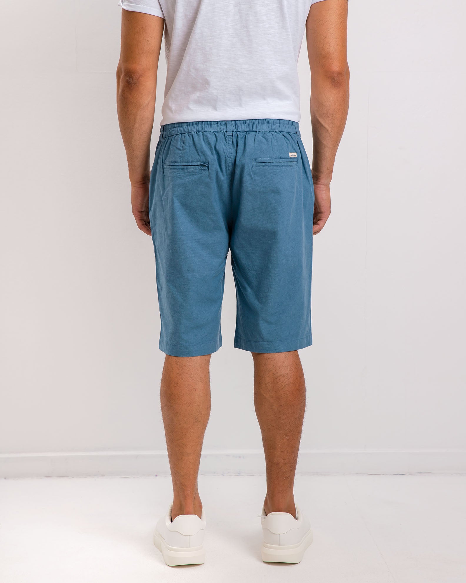 Men's bermuda linen look with elastic waist 'Riley'-PETROL