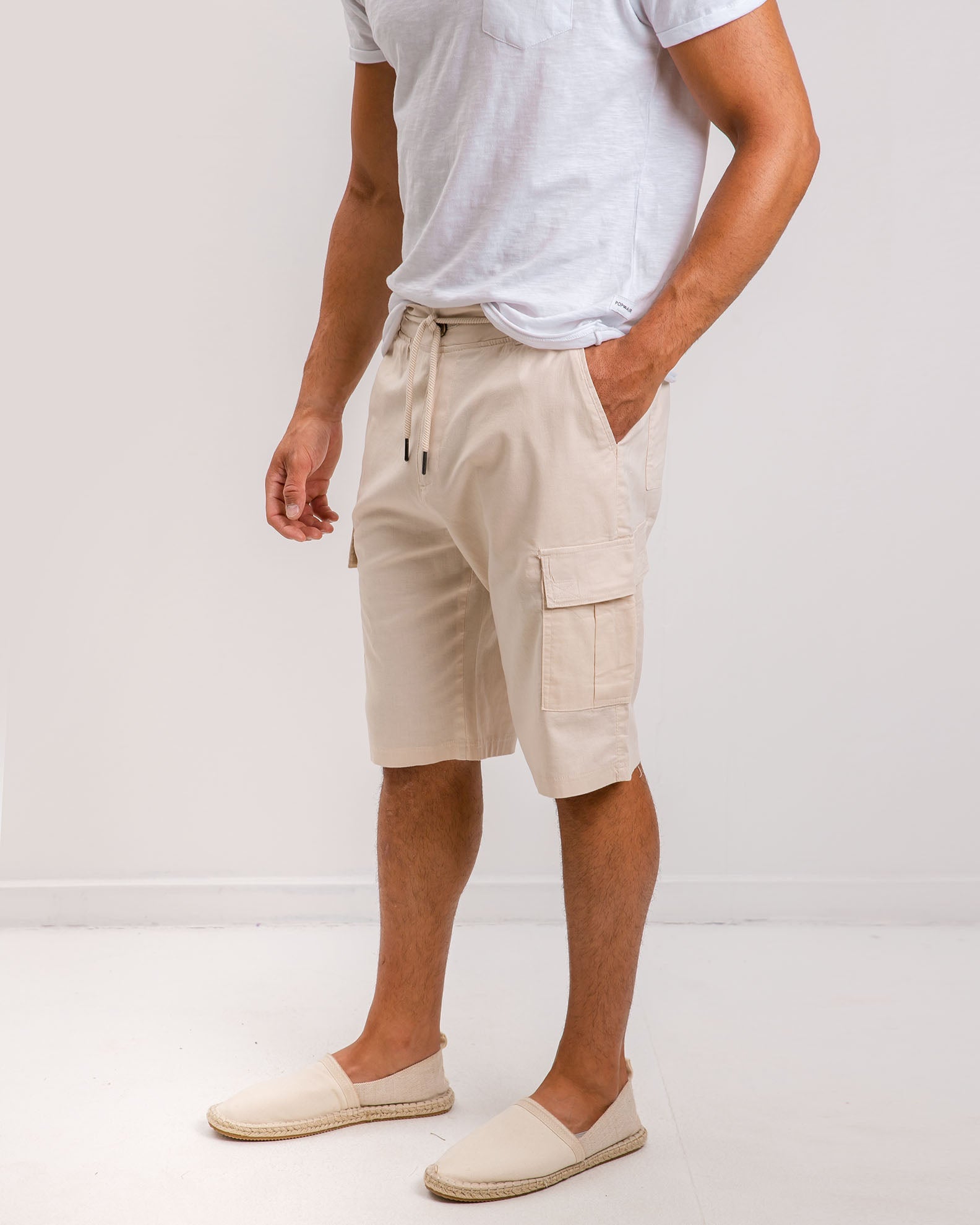 Men's fabric bermuda shorts with pockets 'Hector'-BEIGE