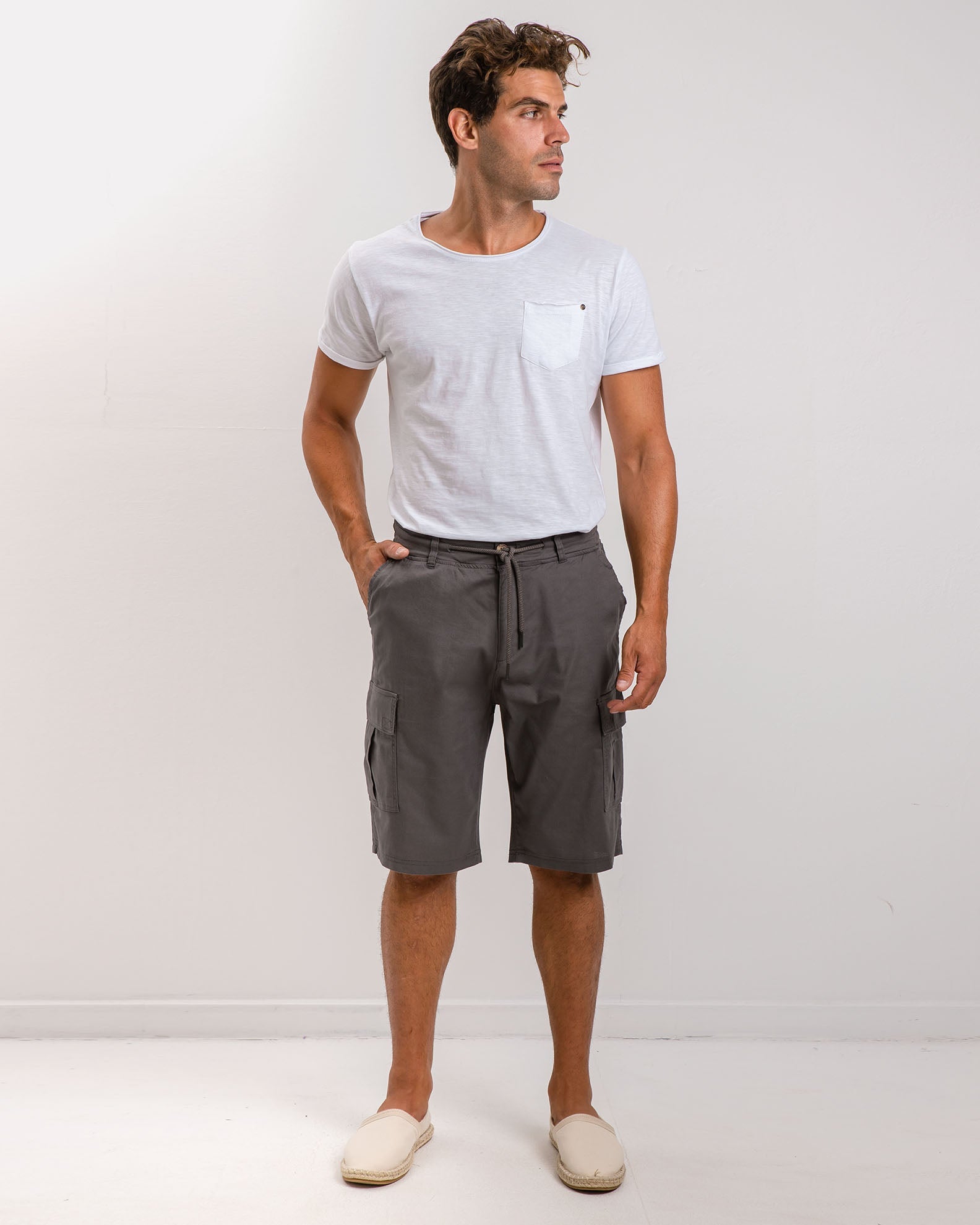 Men's fabric bermuda shorts with pockets 'Hector'-STONE MIX