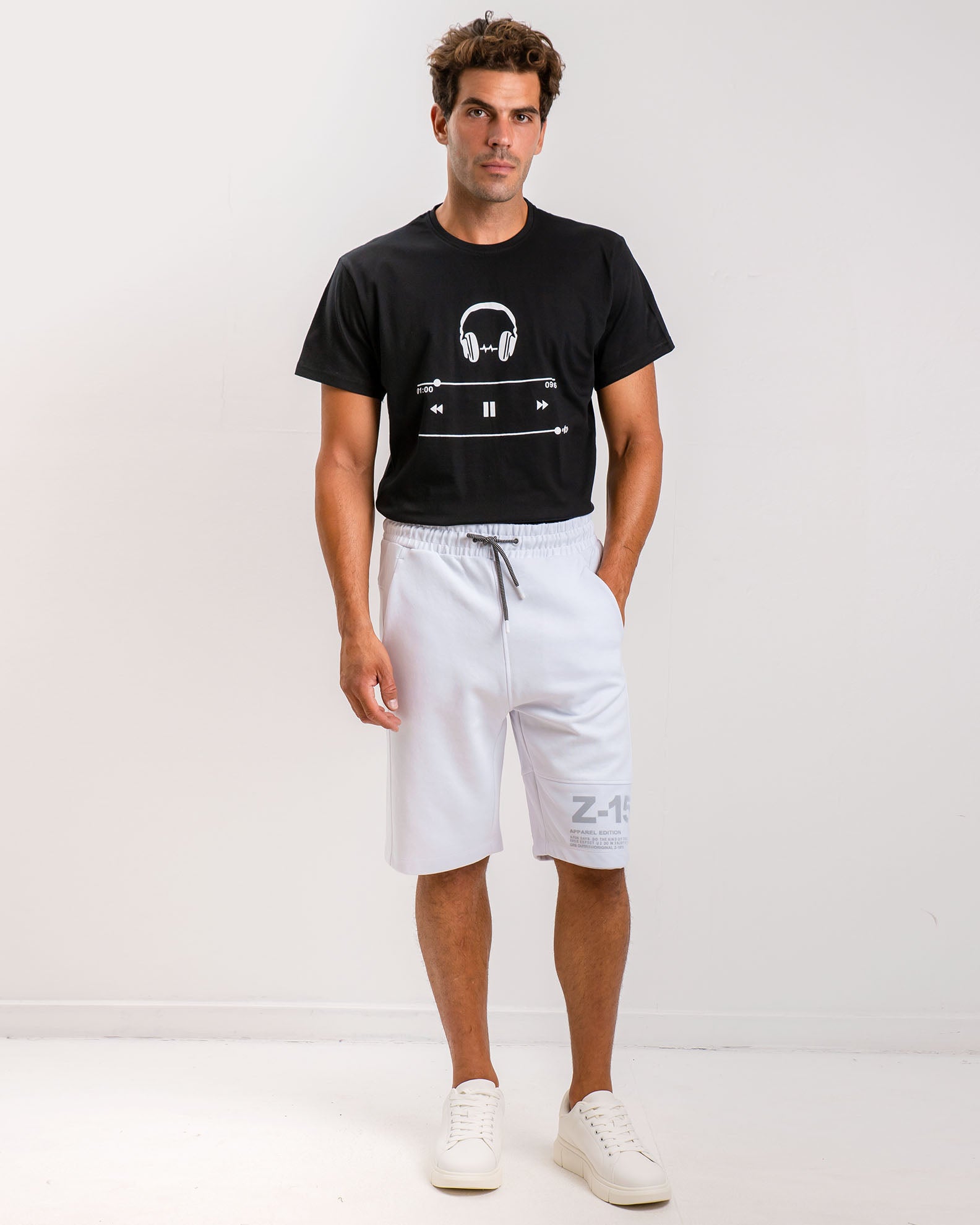 Men's bermuda sweatshirt with 'Christos' design-WHITE