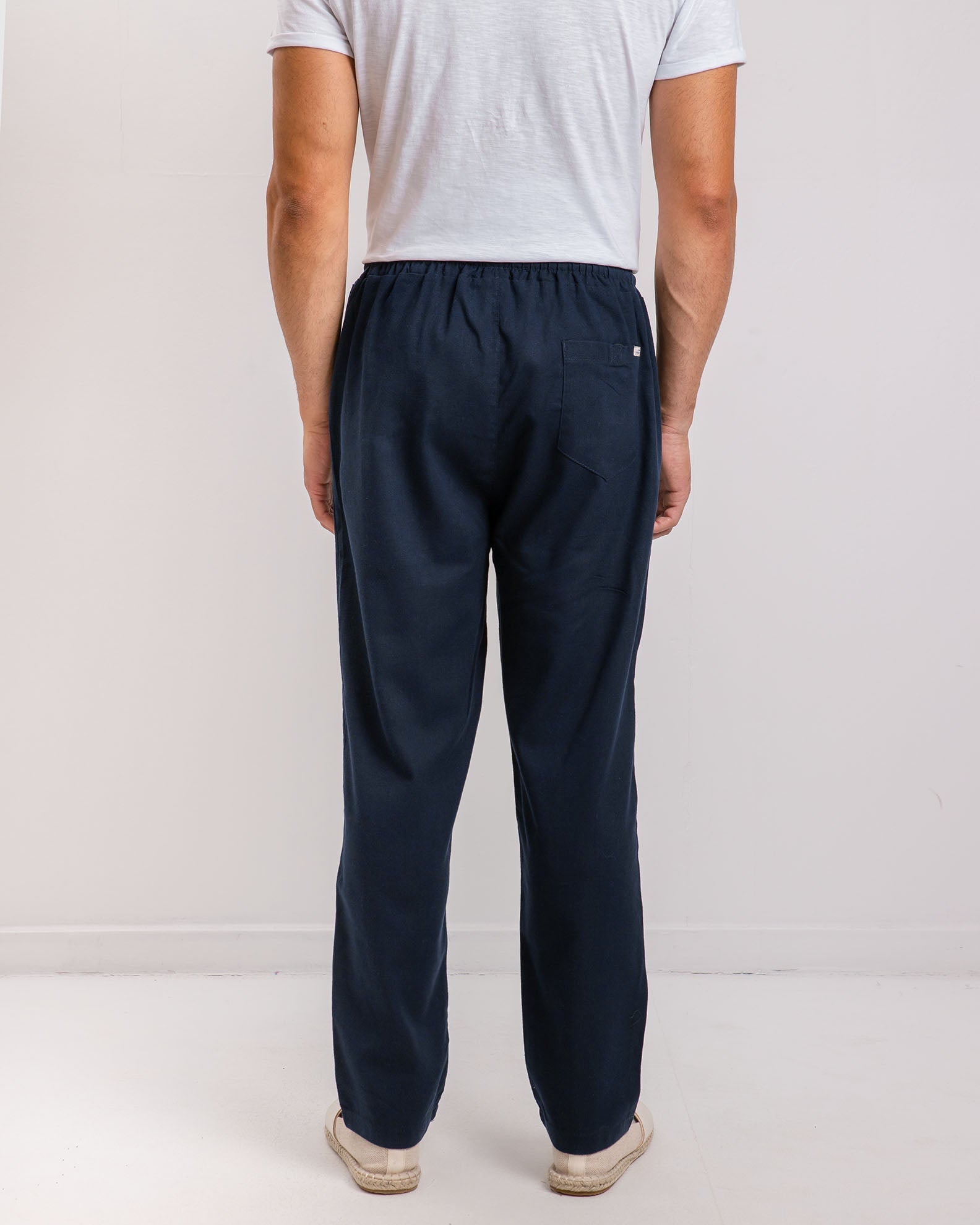 Men's linen trousers with elastic waist 'Wiley'-BLUE NAVY