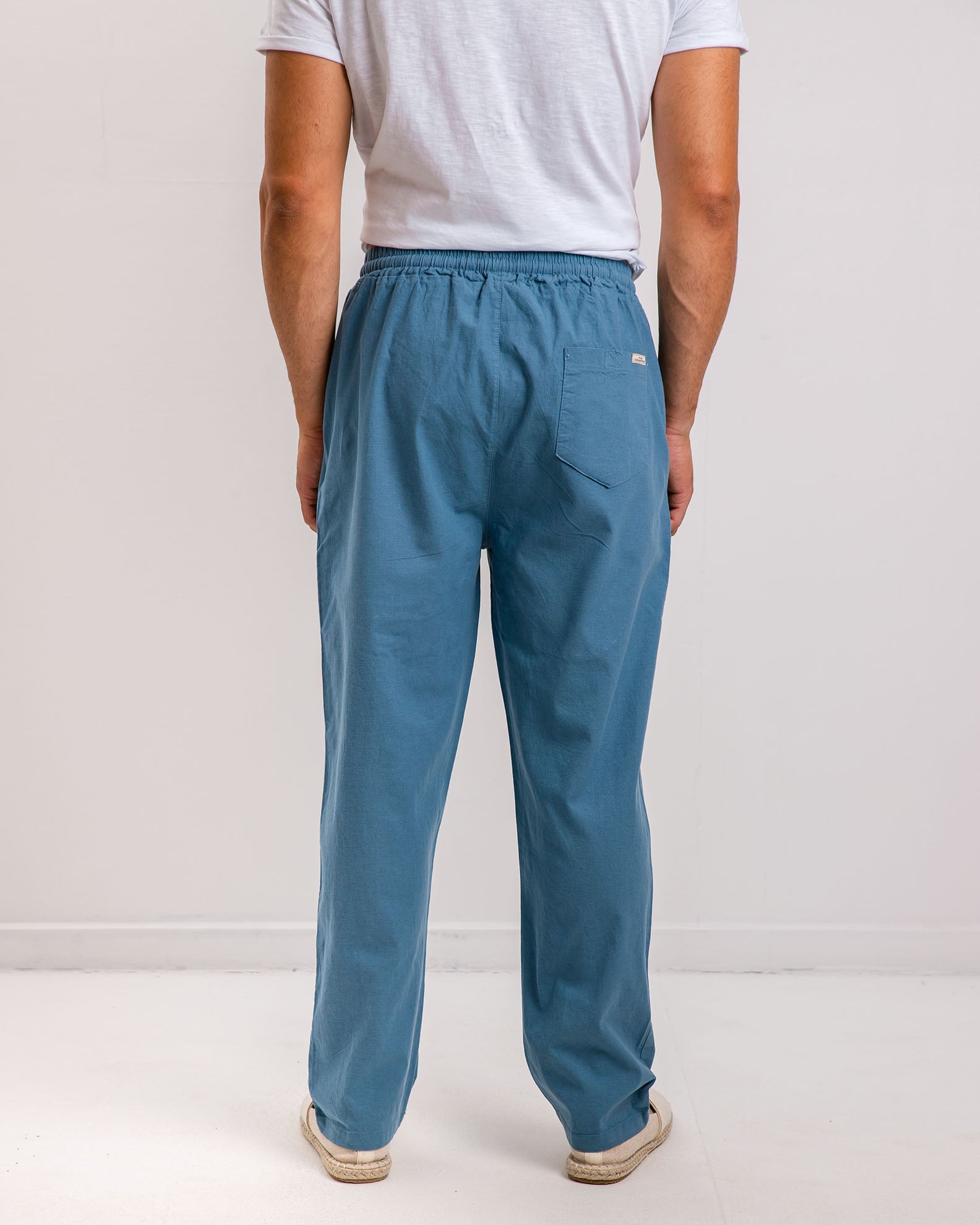 Men's linen trousers with elastic waist 'Wiley'-PETROL