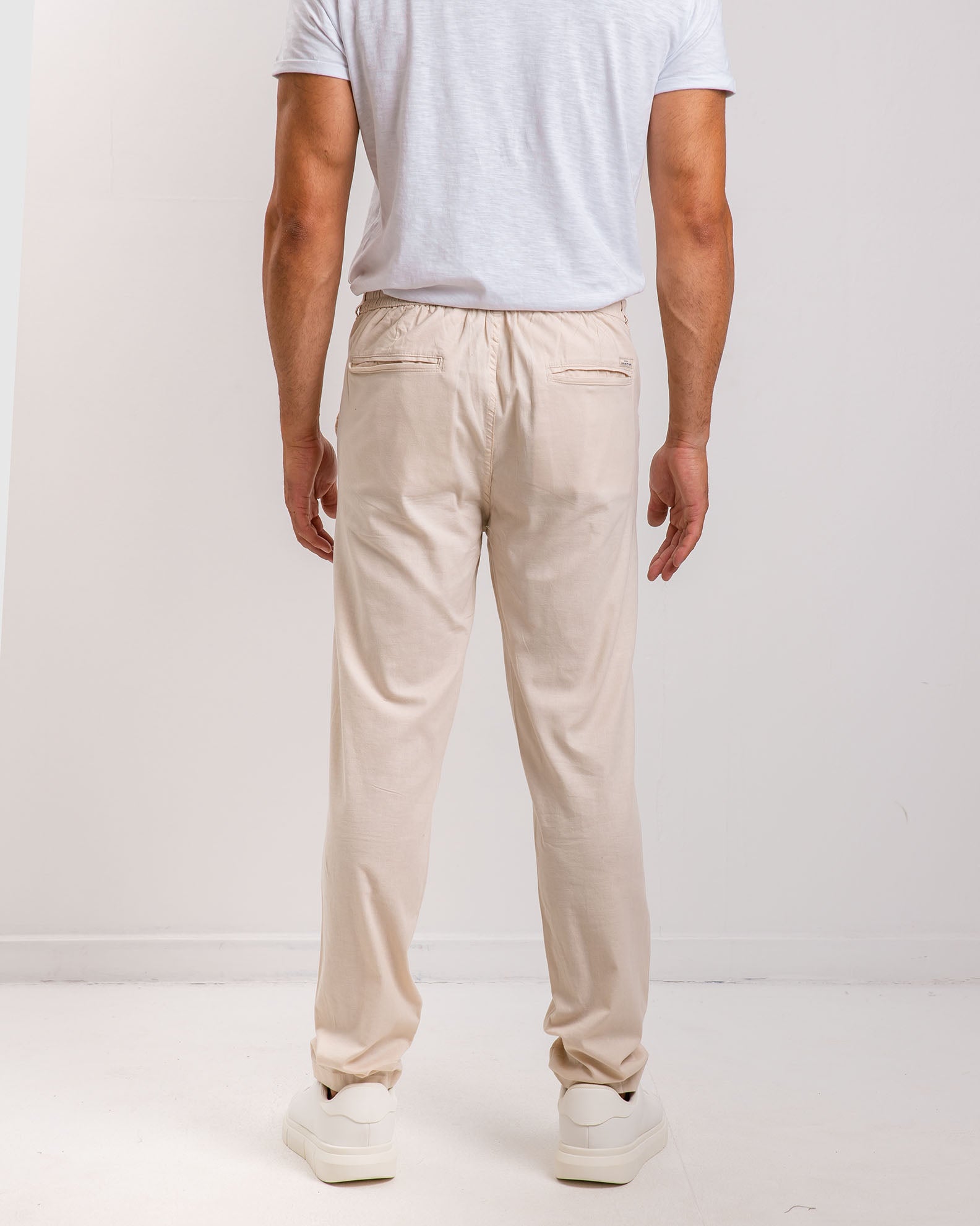 Men's linen trousers with elastic waist 'Ted'-BEIGE