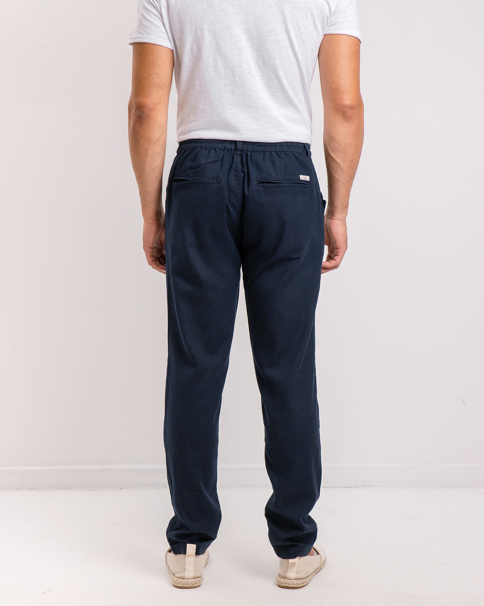 Men's linen trousers with elastic waist 'Ted'-BLUE NAVY