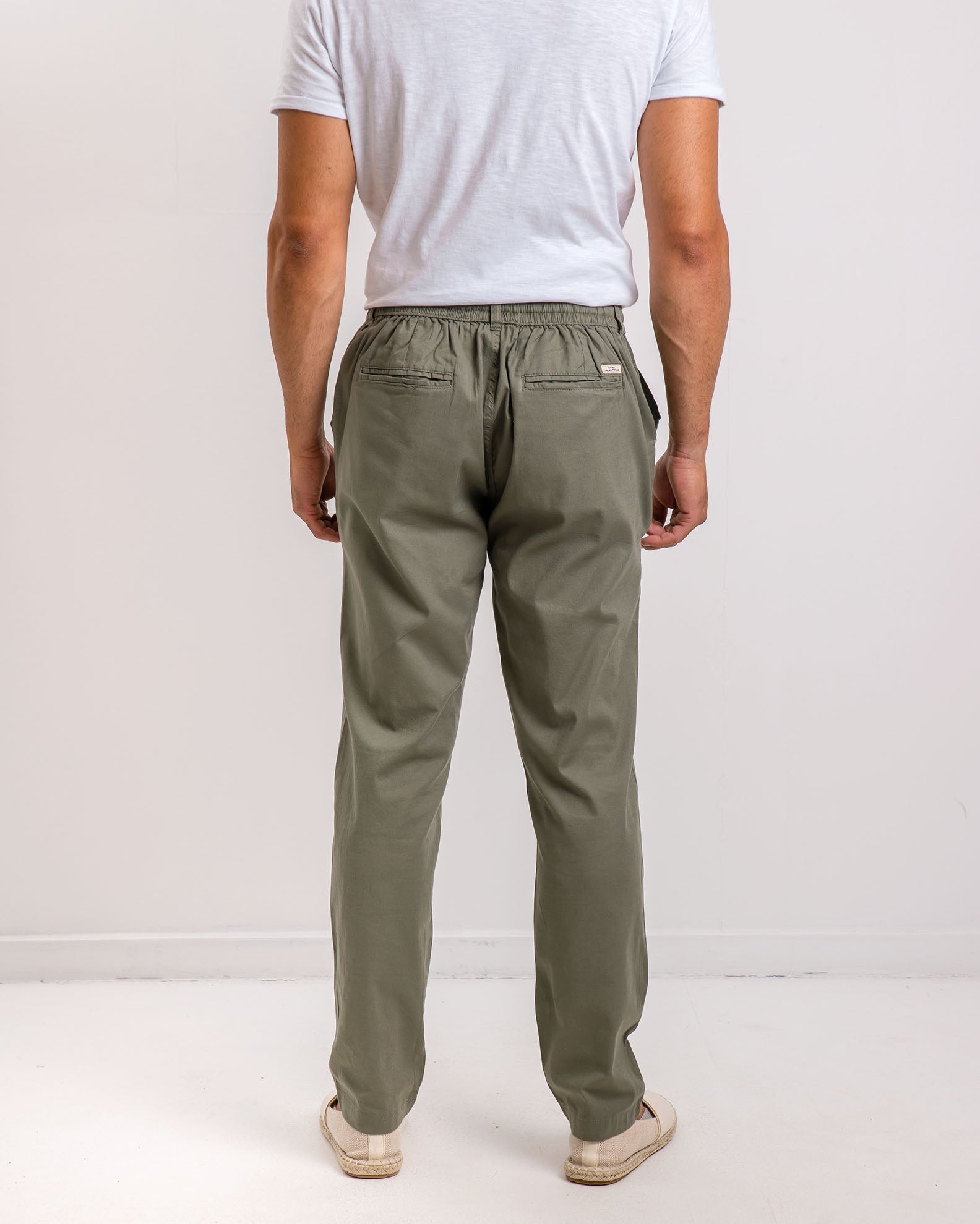 Men's linen trousers with elastic waist 'Ted'-KHAKI