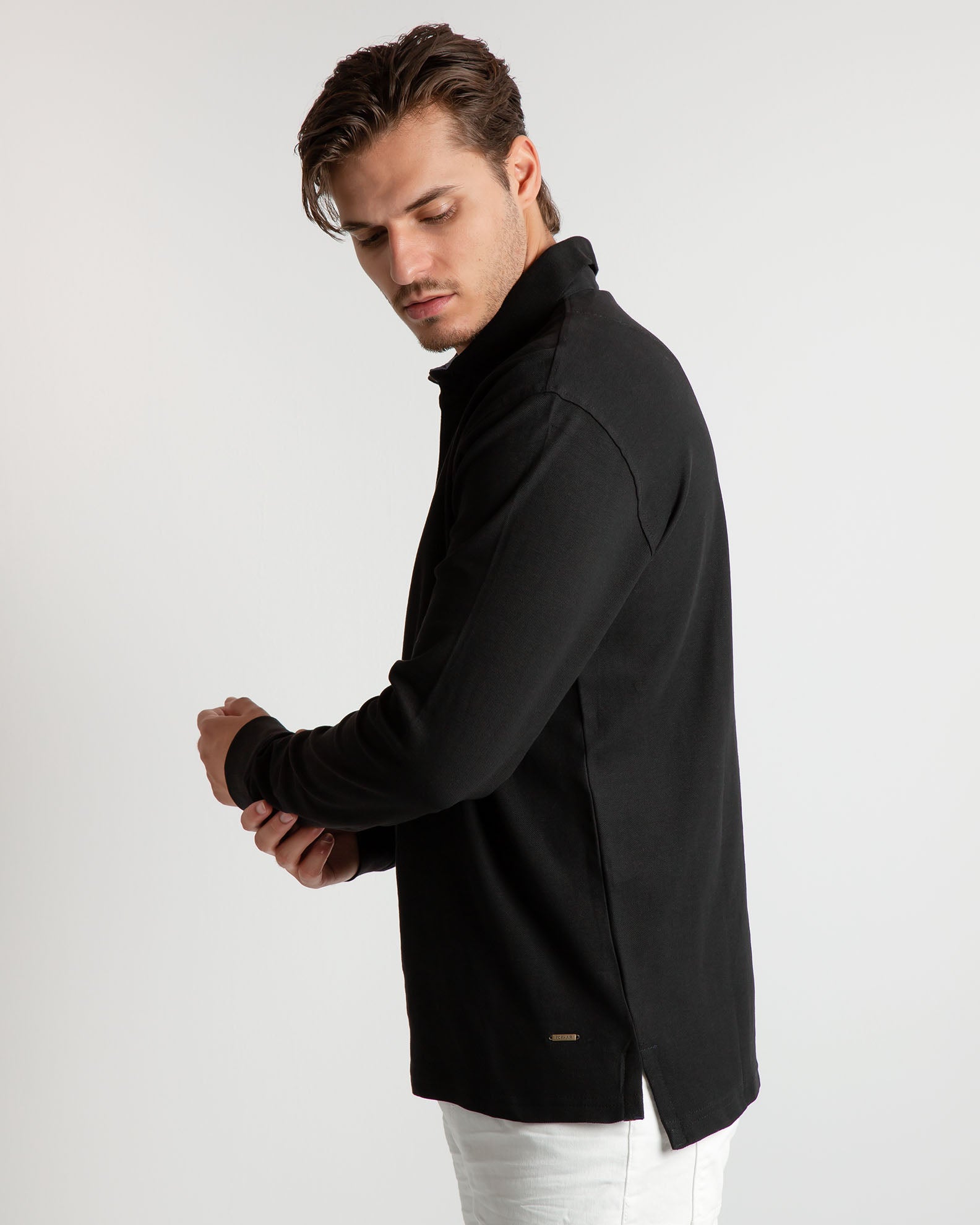 Men's polo shirt with long sleeves 'Jeffrey'-BLACK