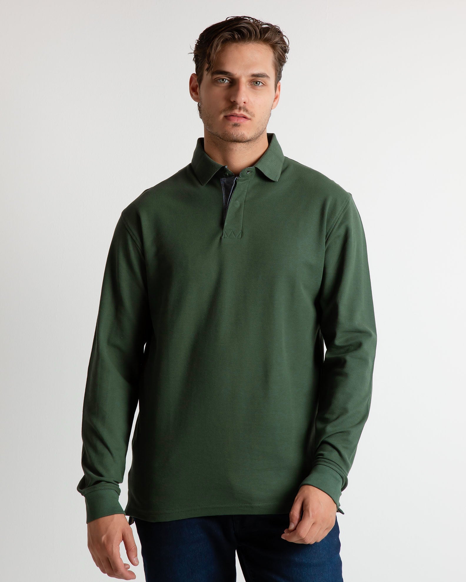 Men's 'Jeffrey' Long Sleeve Polo Shirt-KHAKI