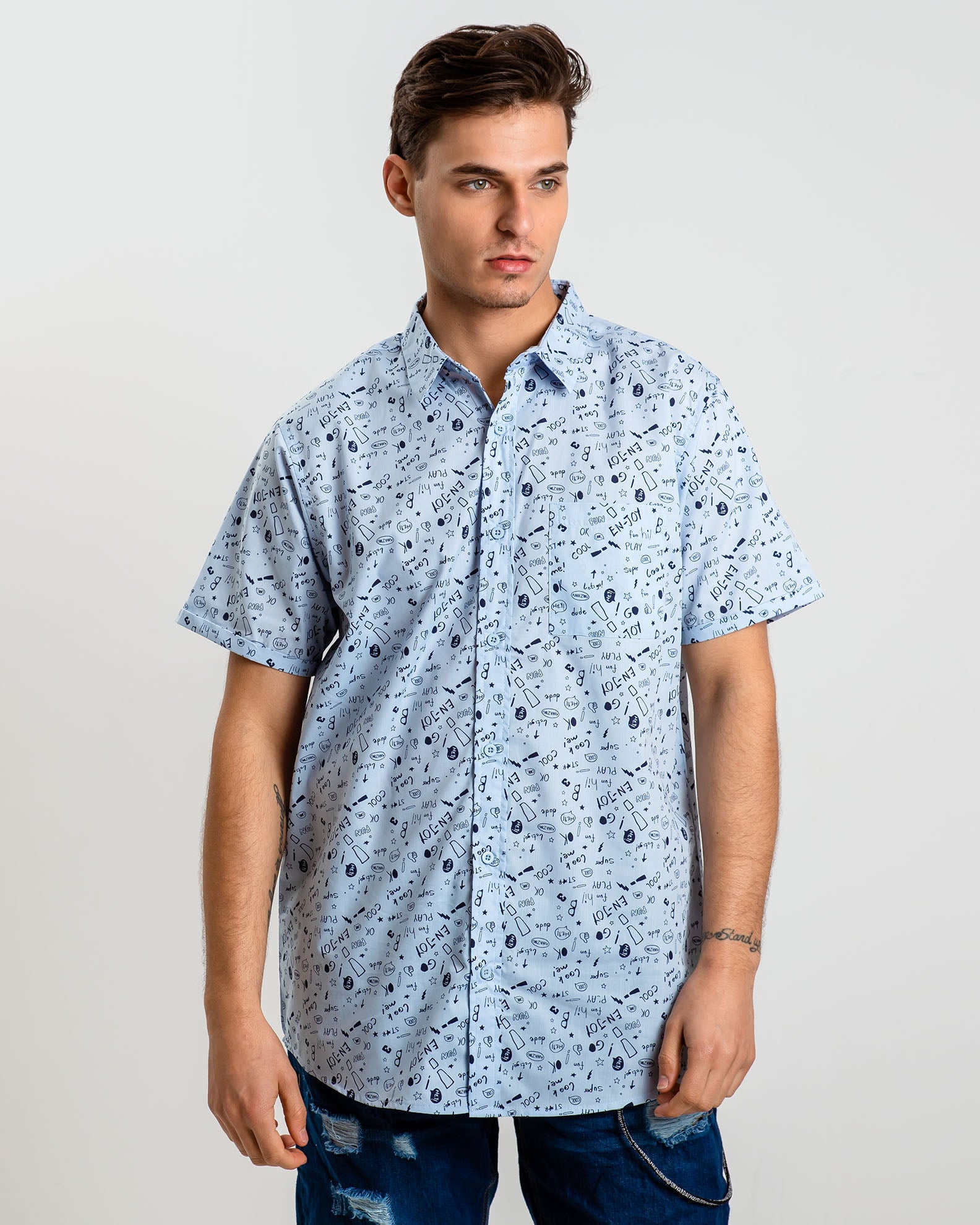 Men's Printed Short Sleeve Shirt 'Lampis'-COMB.6