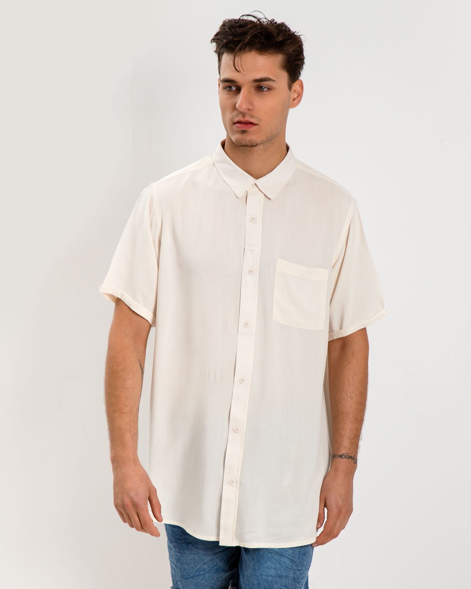 Men's short sleeve shirt with pocket "William"-CREAM