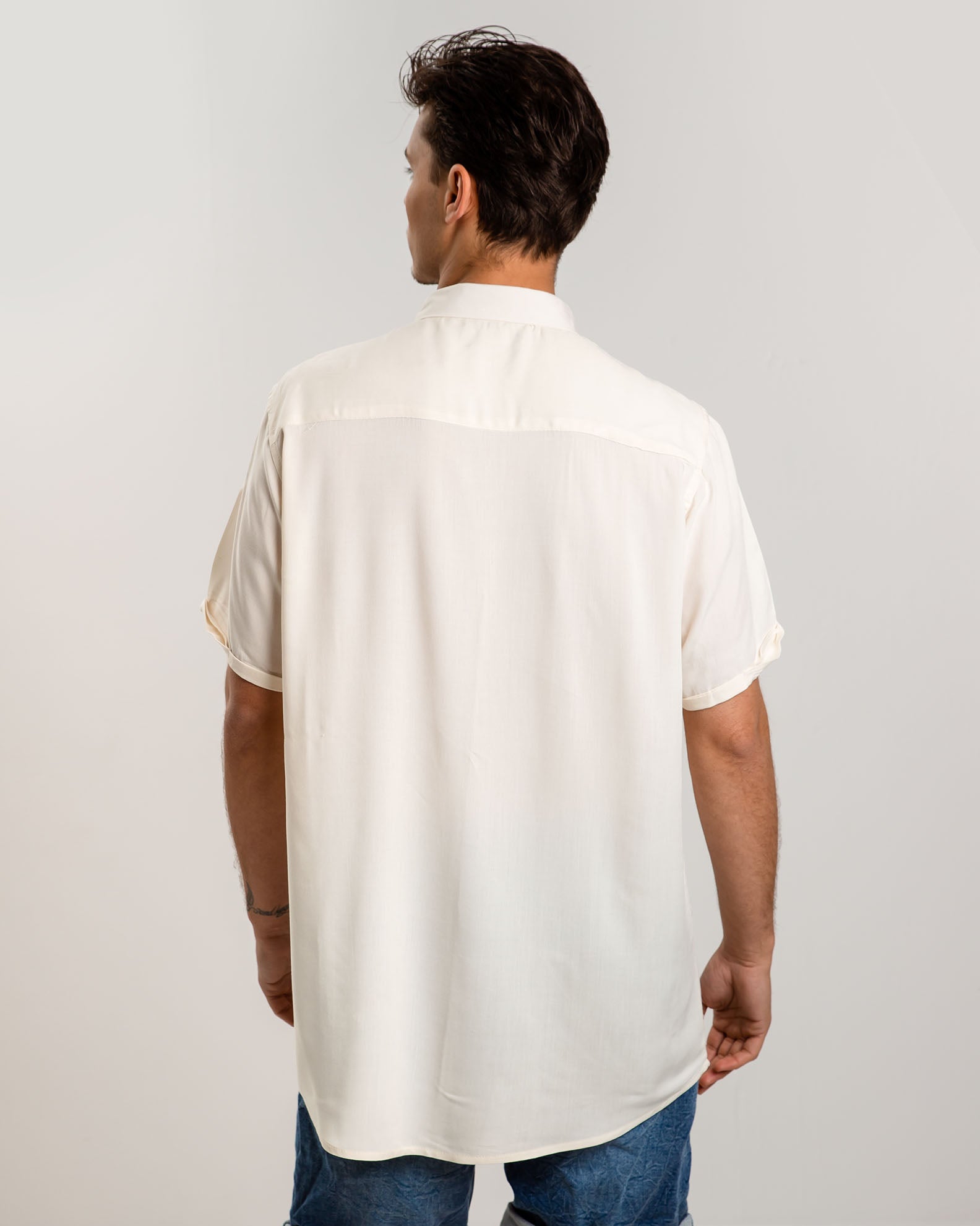 Men's short sleeve shirt with pocket "William"-CREAM