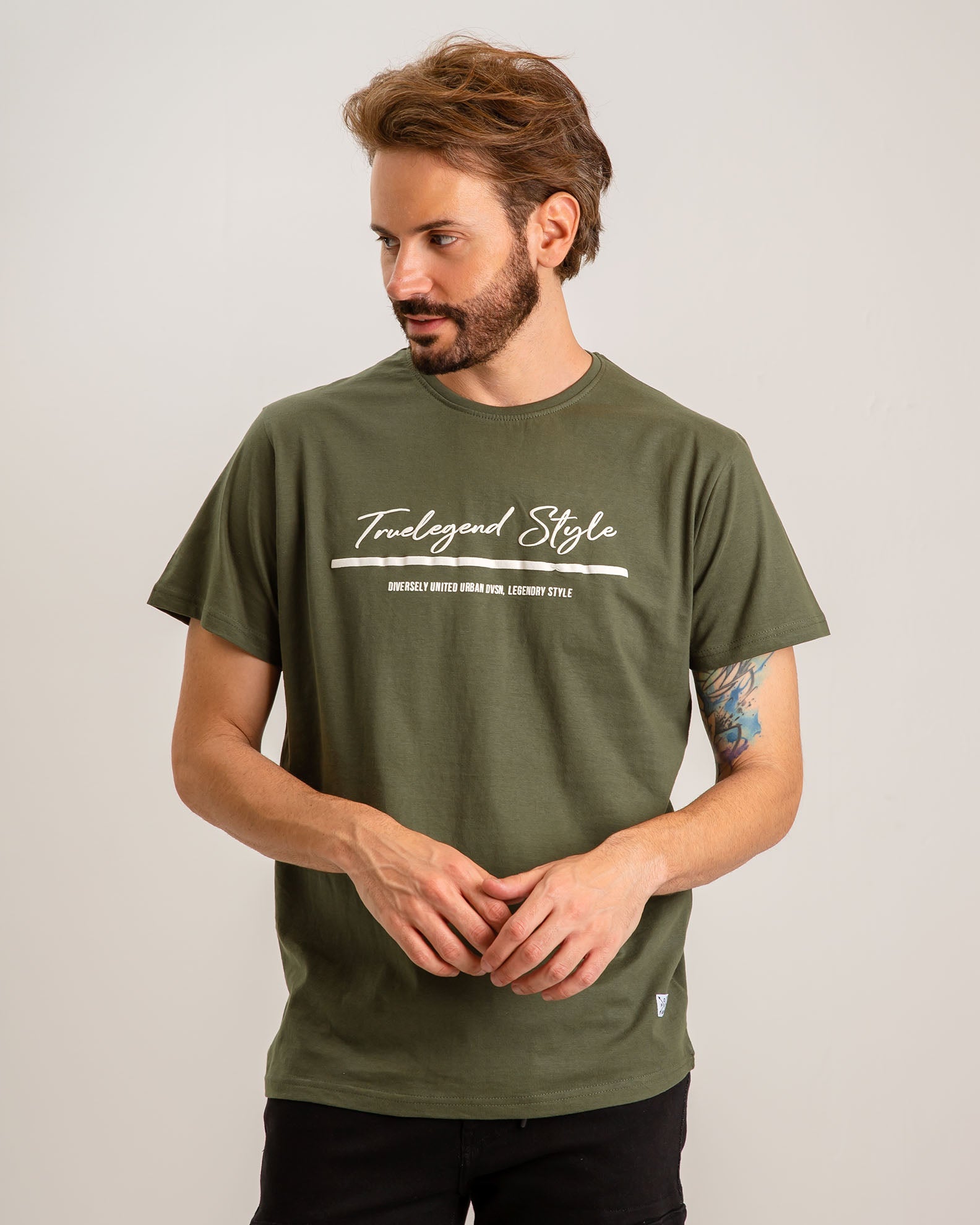 Men's short-sleeved top with 'true legends' print-KHAKI