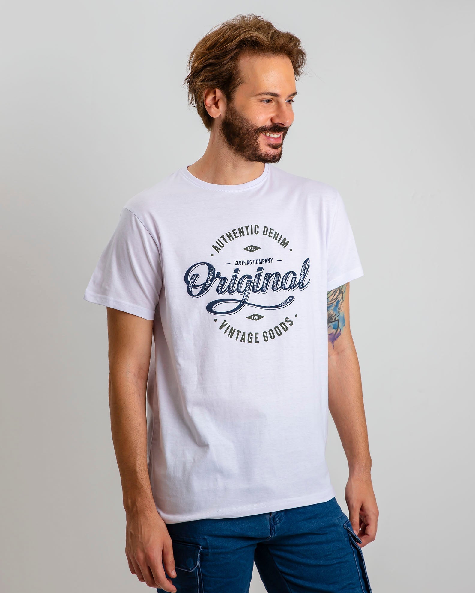 Men's short-sleeved shirt with 'Original' print-WHITE