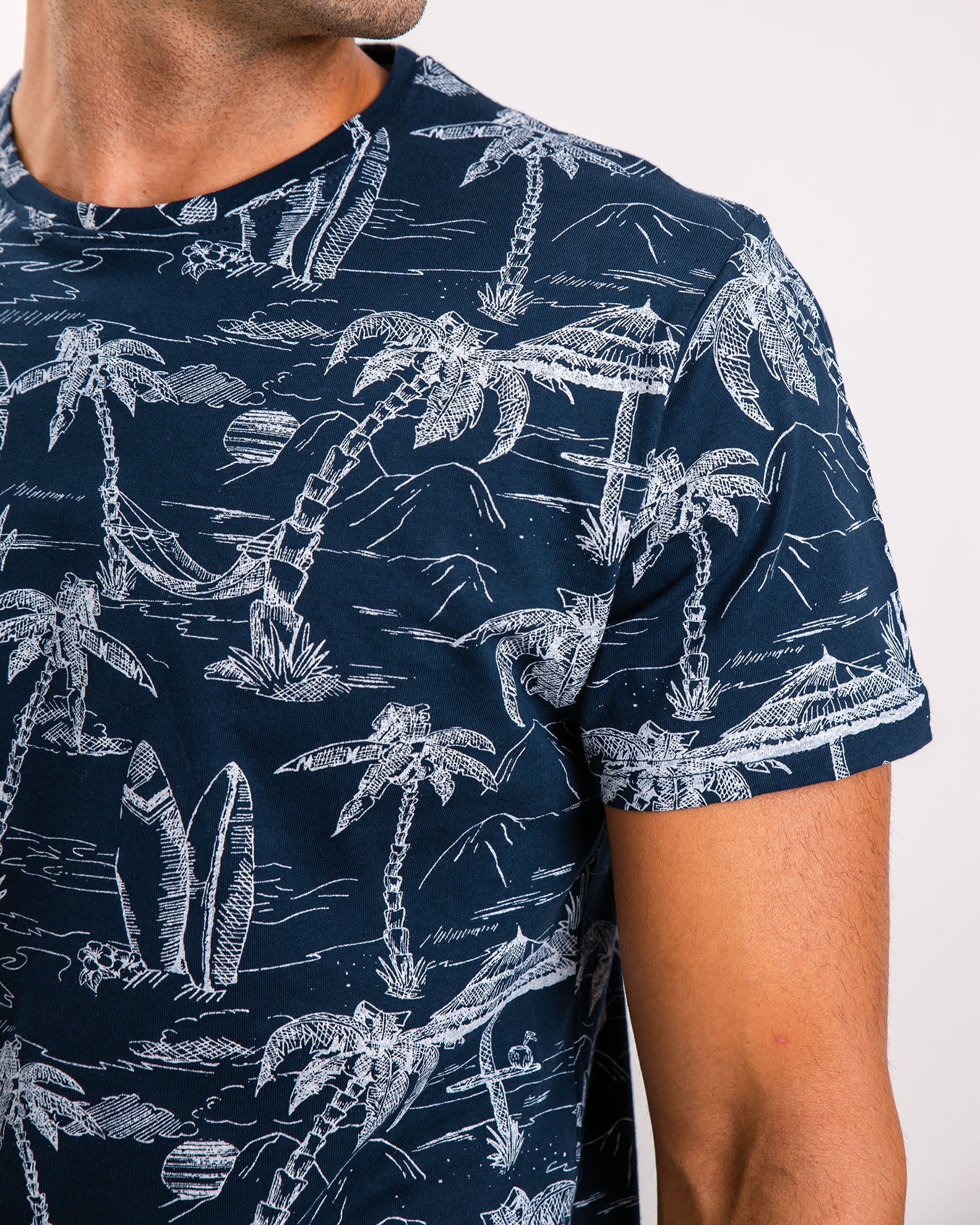 Men's short-sleeved shirt with 'Palms' print-BLUE NAVY