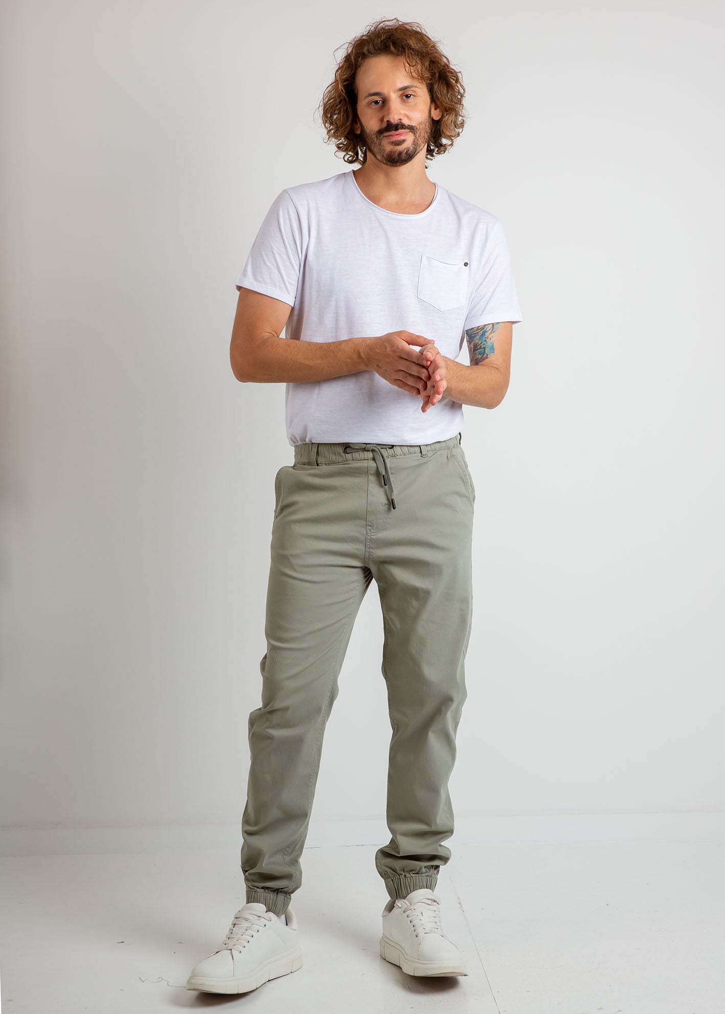 Ανδρικό παντελόνι υφασμάτινο τύπου jogger 'Ferrara'-KHAKI
