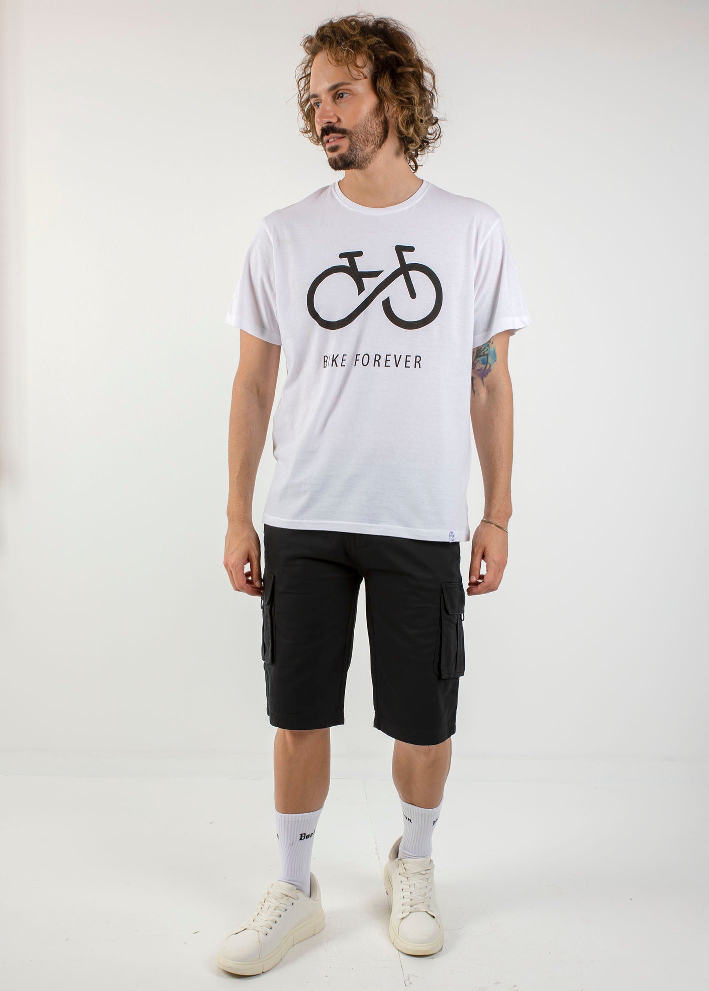 Ανδρική μπλούζα με τύπωμα 'Bike forever'-WHITE