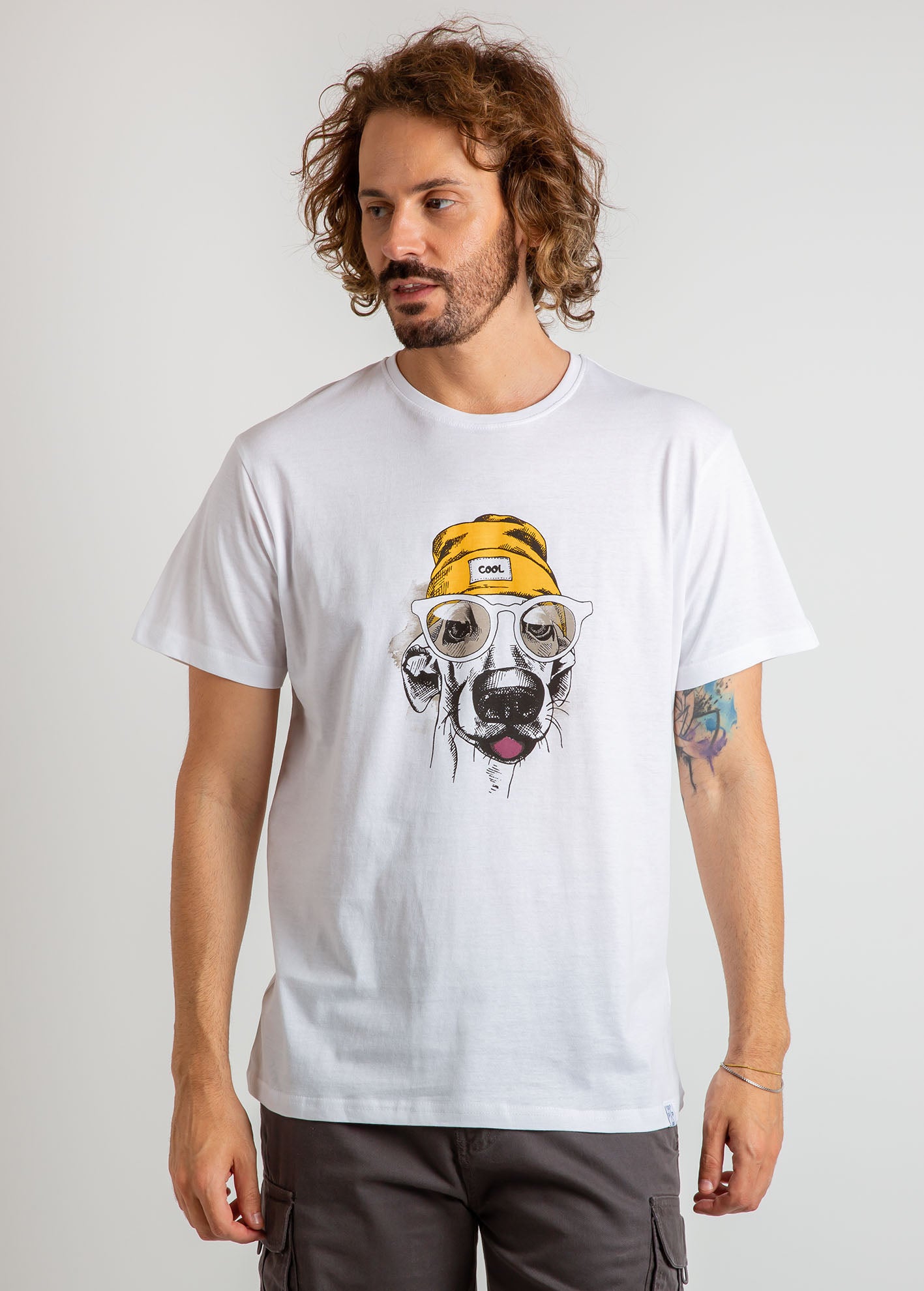 Ανδρική μπλούζα με τύπωμα 'Dog'-WHITE