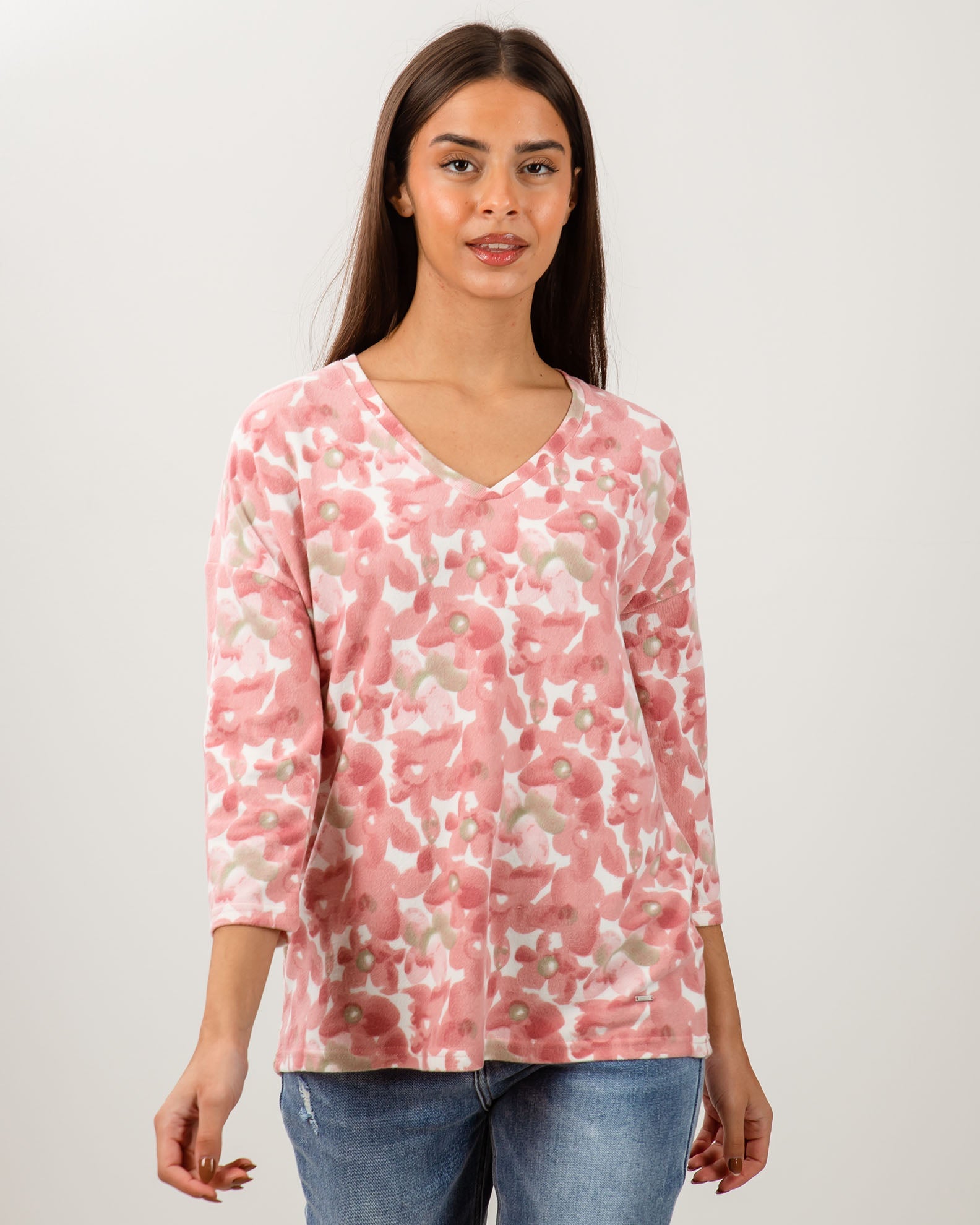 Women's Knitted Blouse Light Floral 3/4 "Ma44lia"-offwhite flower