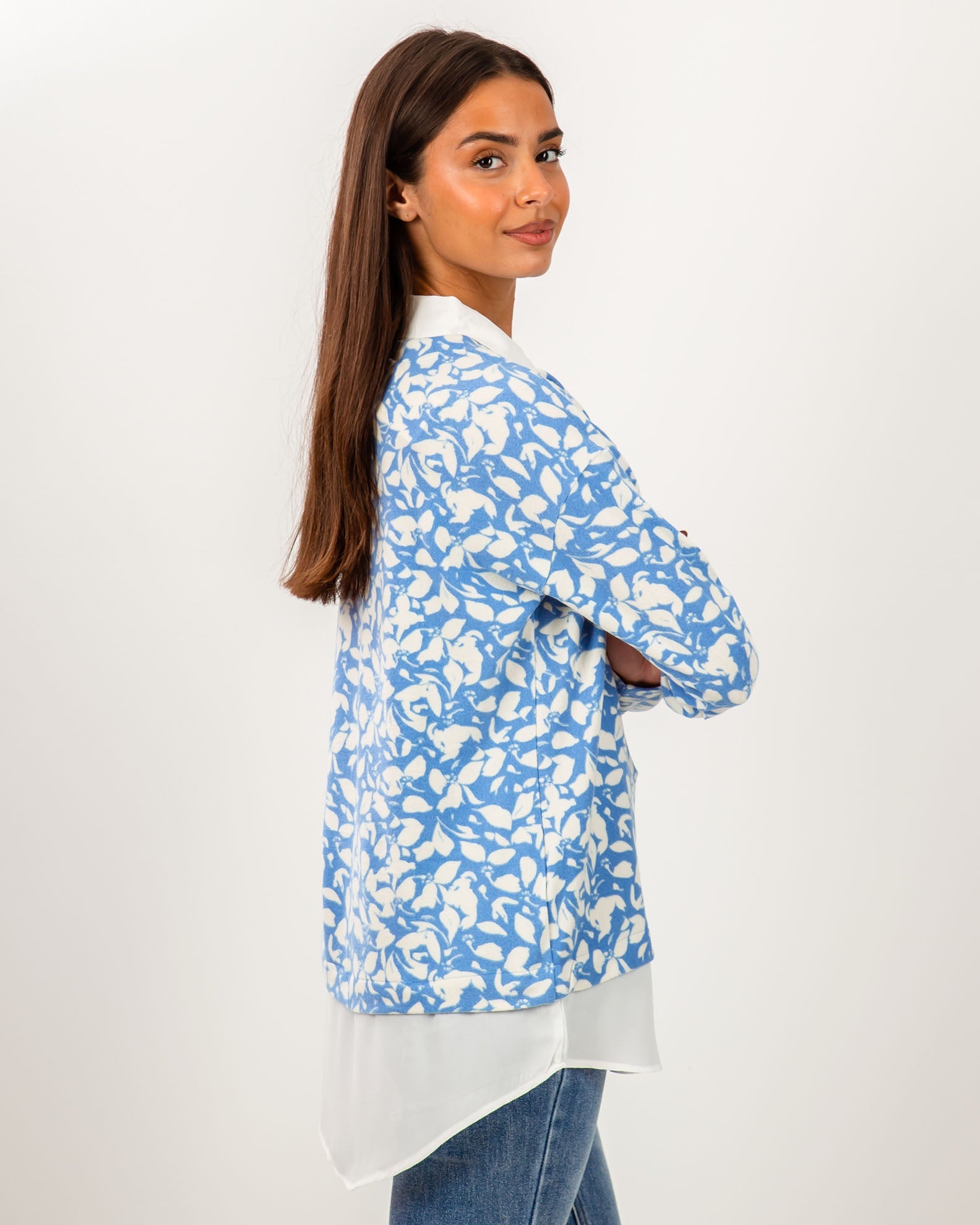 Women's Blouse with Collar "Mi44linda" Blue Floral-blue flower