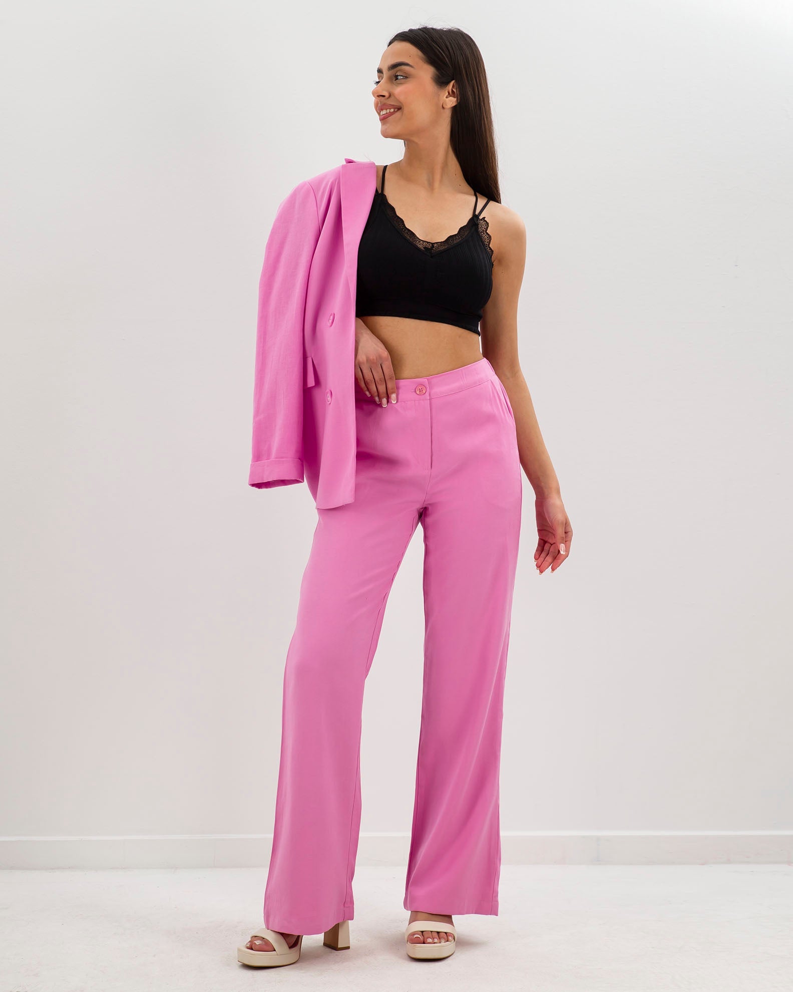 Women's Wide Leg Pants with Elastic 'Ne44lia'-flamingo pink