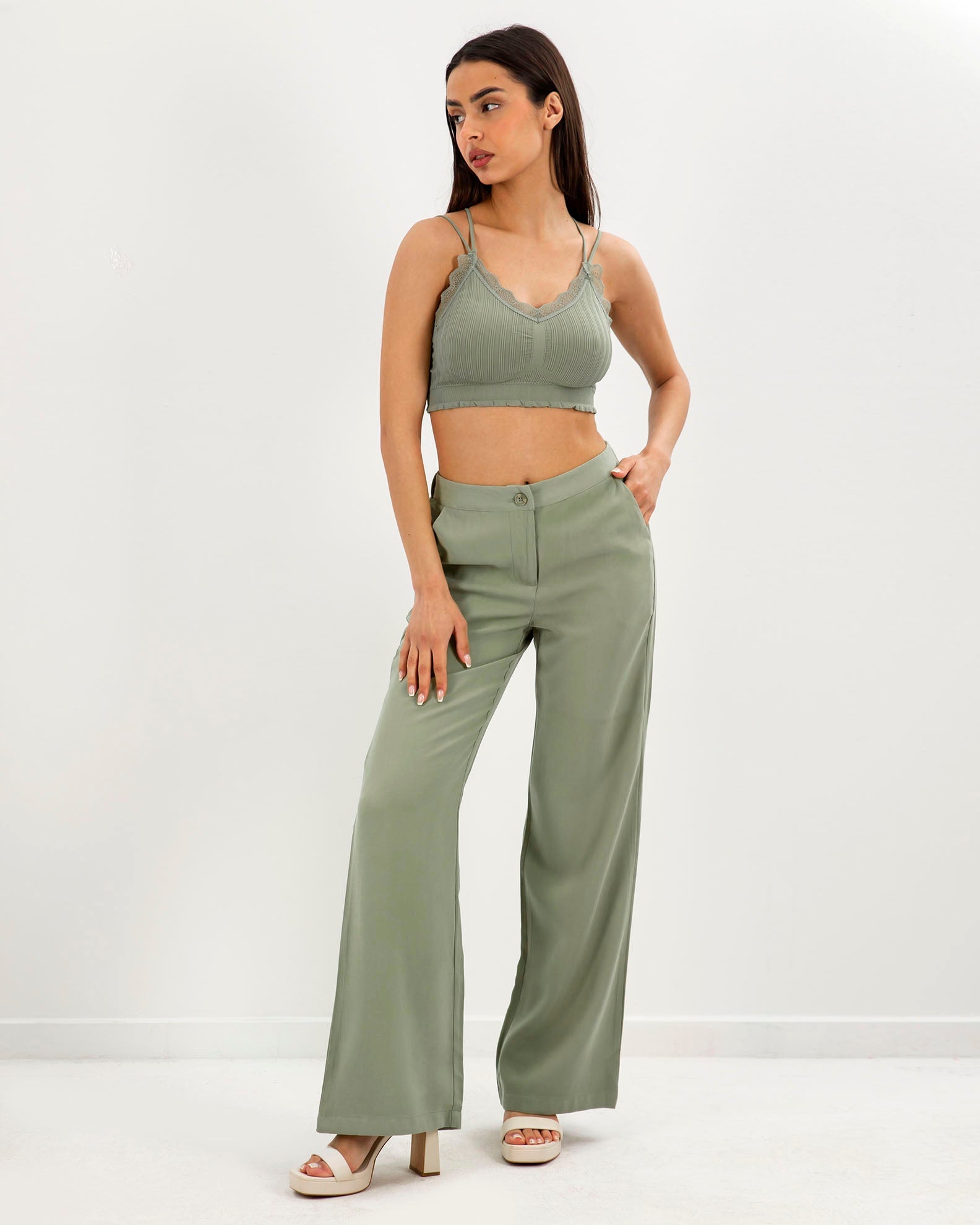 Women's Pants with Wide Legs and Elastic 'Ne44lia'-lkhaki