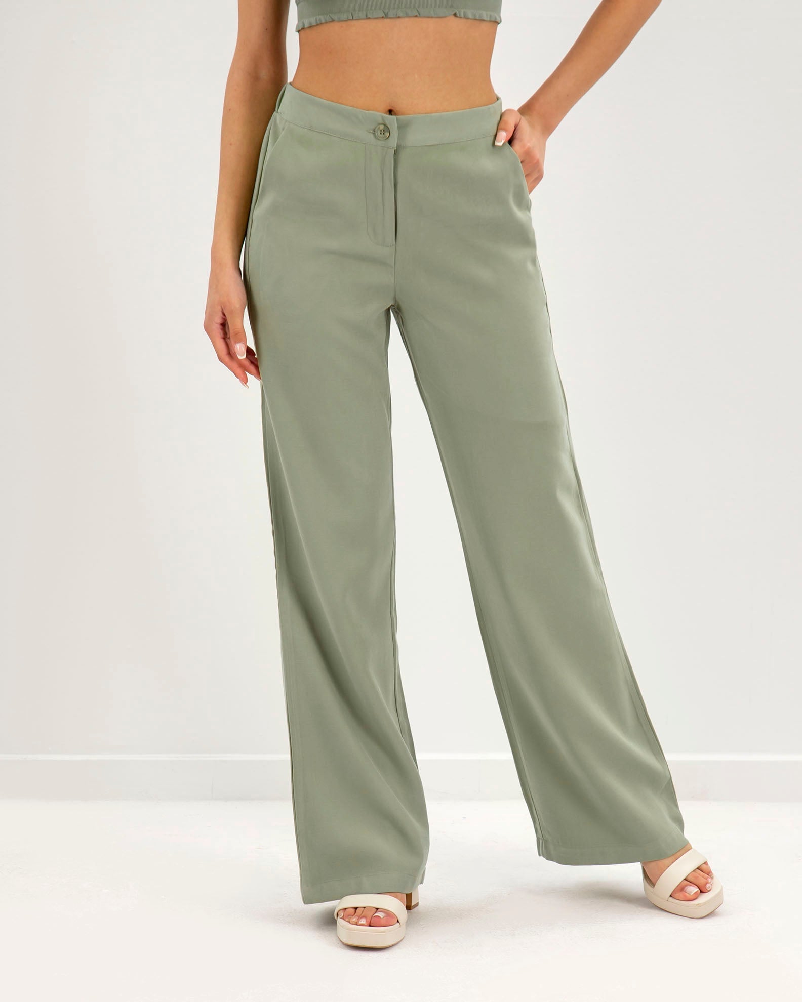 Women's Pants with Wide Legs and Elastic 'Ne44lia'-lkhaki