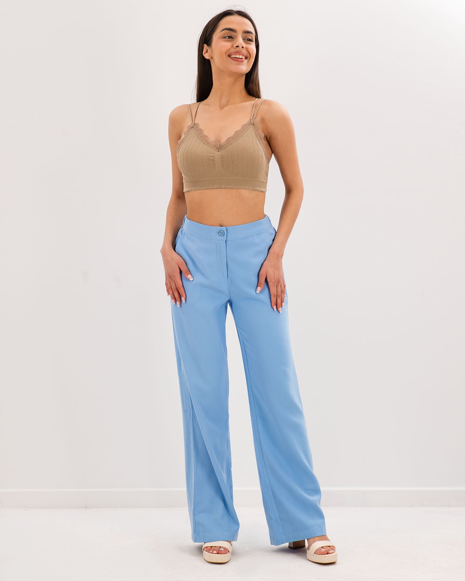 Women's Pants with Wide Legs and Elastic 'Ne44lia'-summer blue