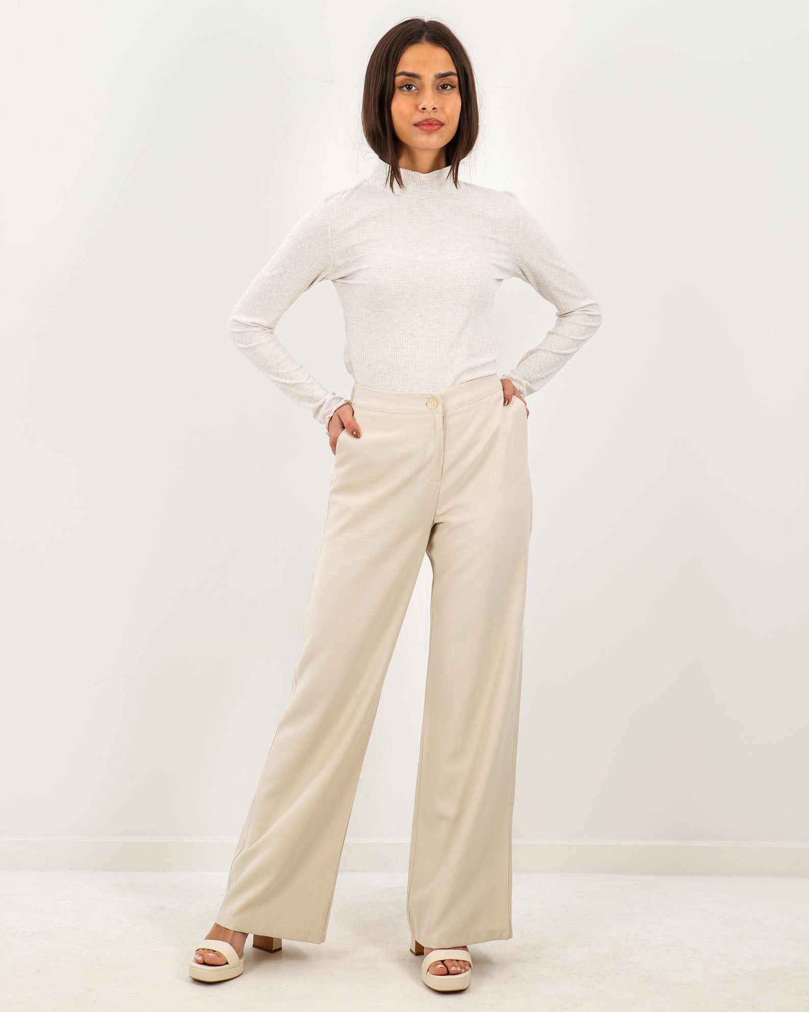 Women's Pants with Wide Legs and Elastic 'Ne44lia'-beige