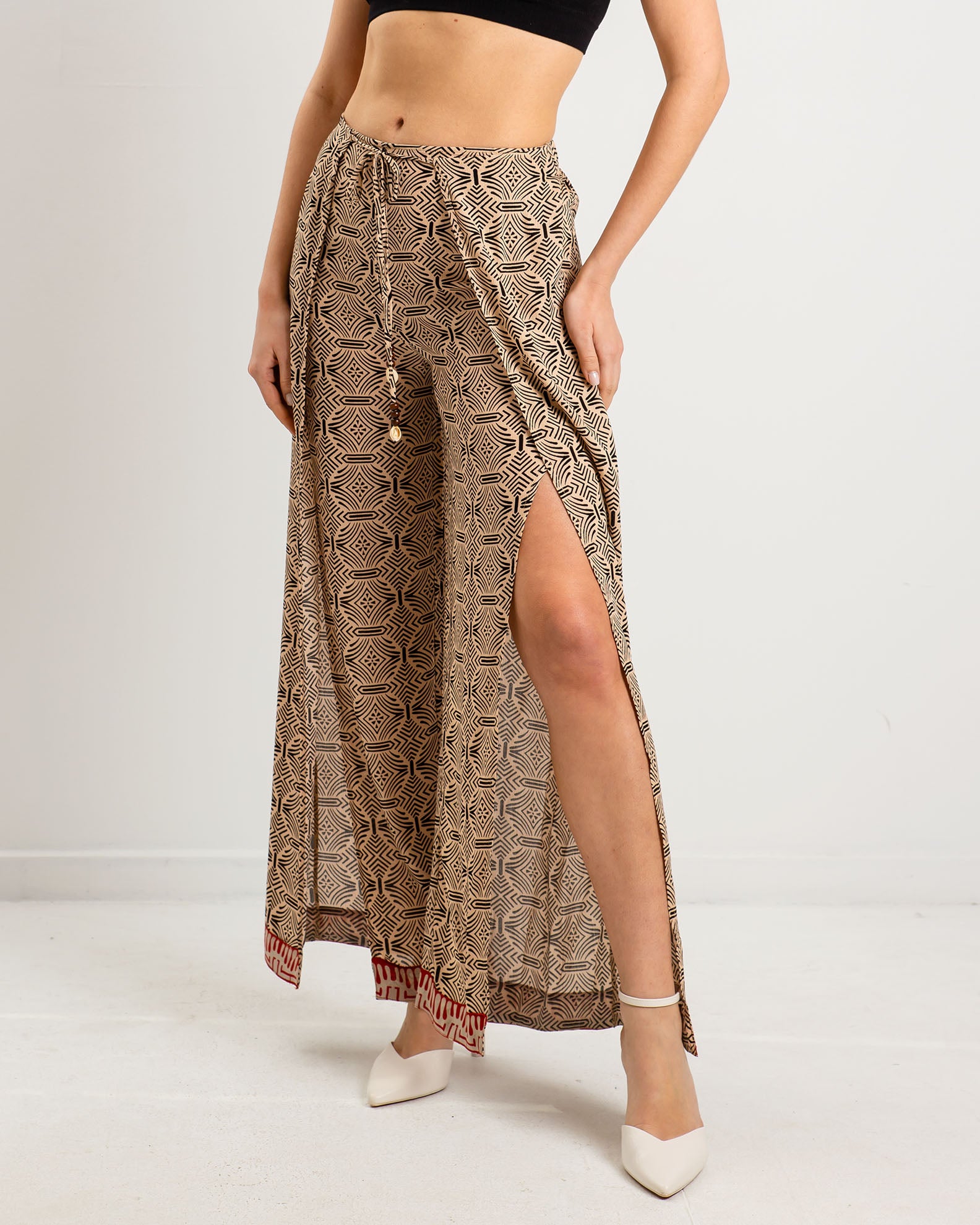 Women's printed pants with openings 'Iv44y'-beige div