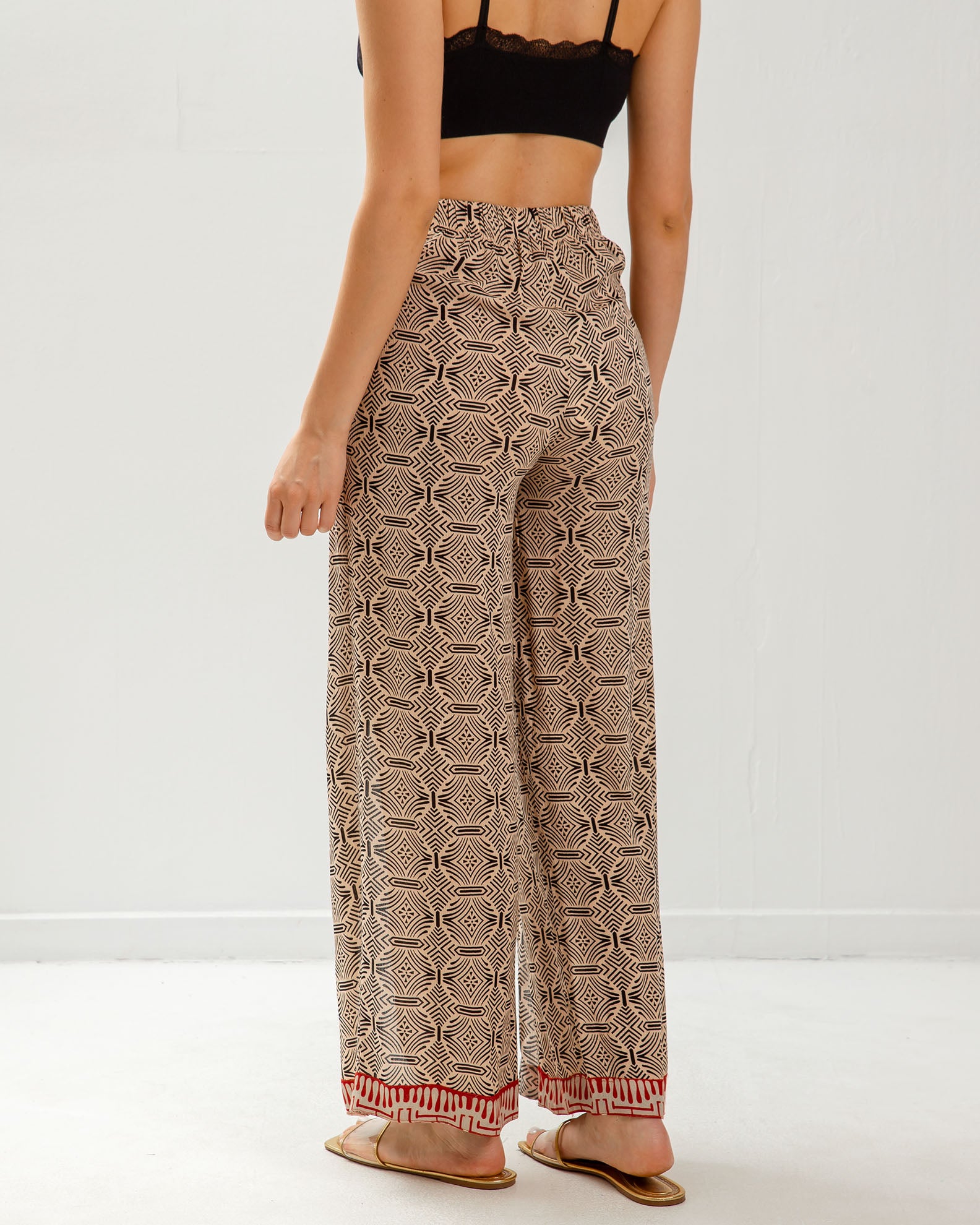 Women's printed pants with openings 'Iv44y'-beige div