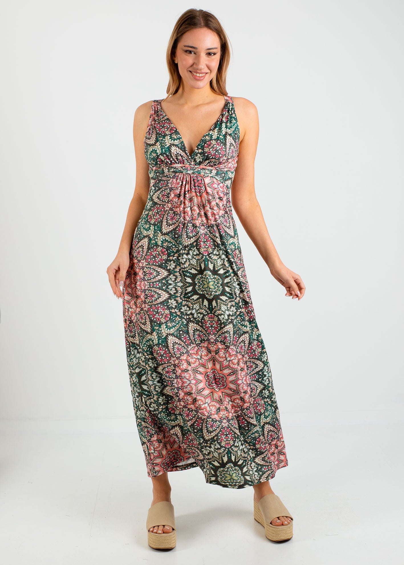 Εμπριμέ μάξι φόρεμα 'Go44a'-vintage rose