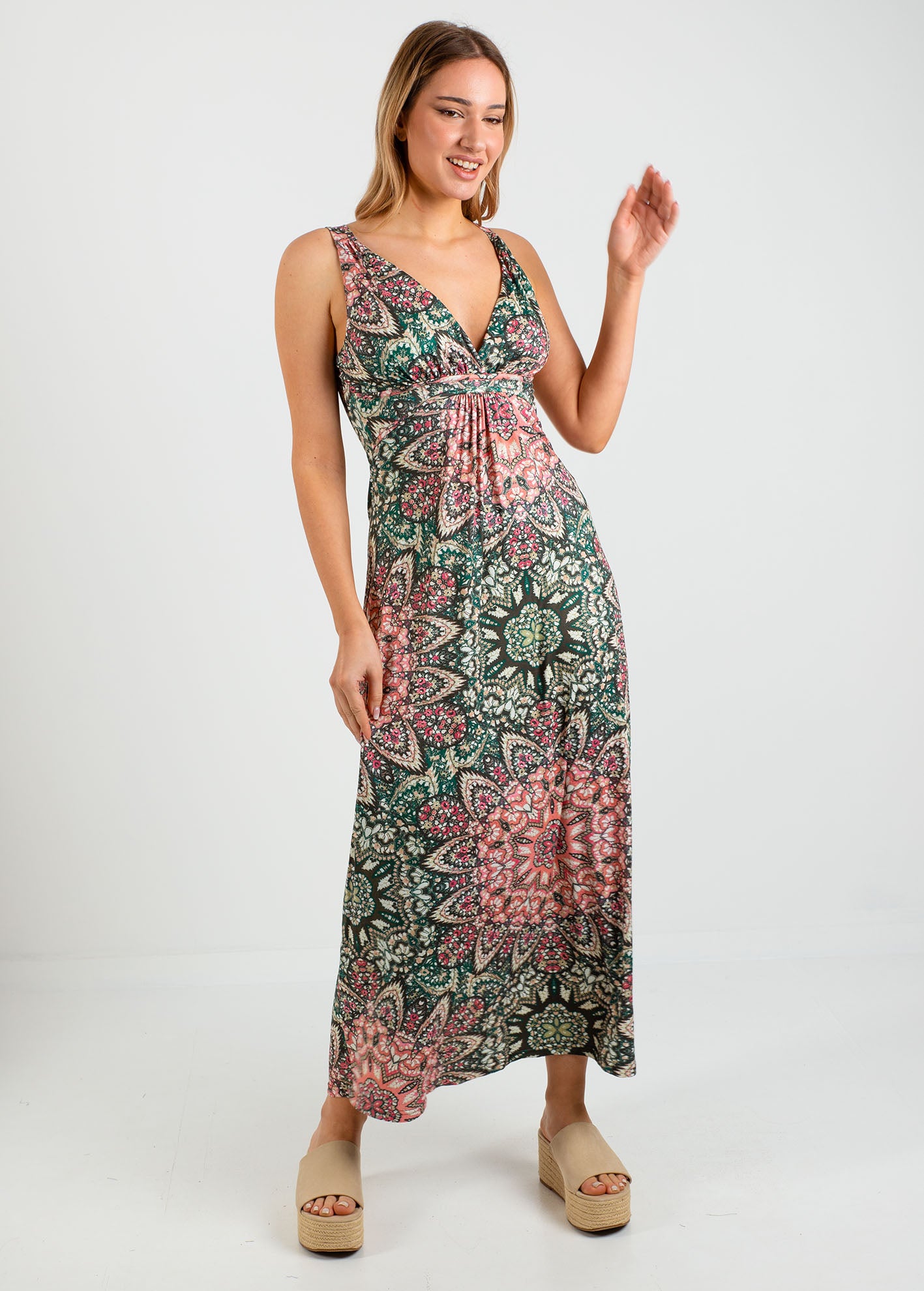 Εμπριμέ μάξι φόρεμα 'Go44a'-vintage rose