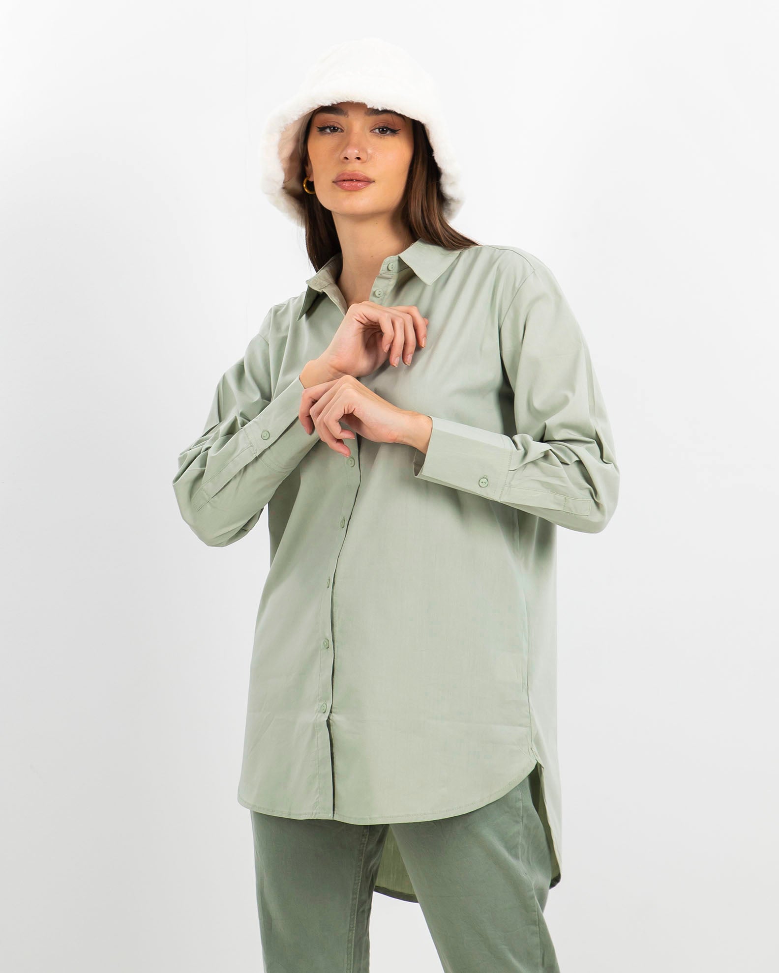 Women's Oversize Shirt 'Line'-desert sage