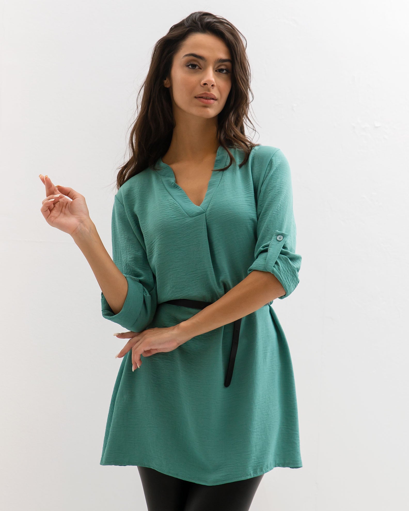 Women's Blouse - Belted Shirt 'Ni44la'-Teal