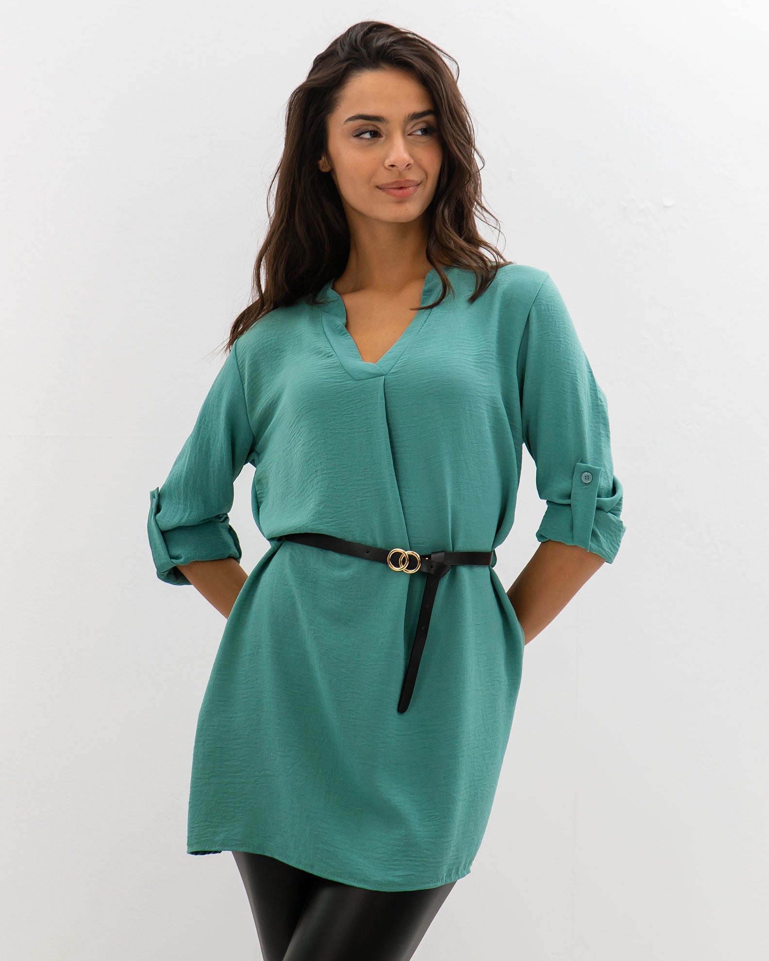 Women's Blouse - Belted Shirt 'Ni44la'-Teal