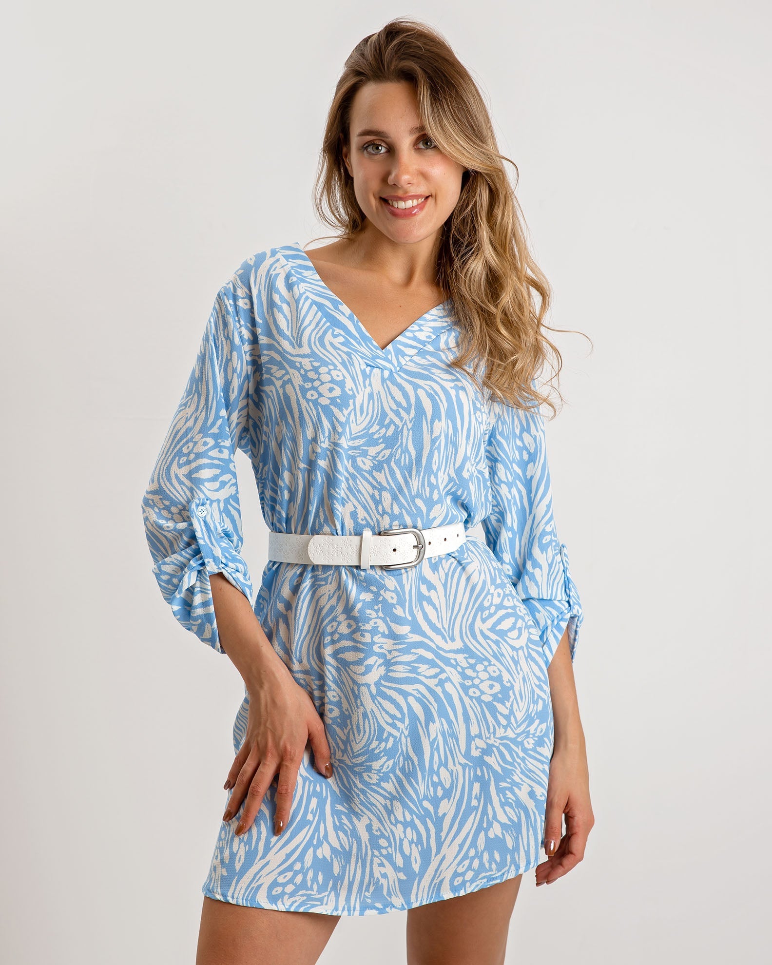 Long Sleeve Mini Dress 'Mi44ley'-lblue animal