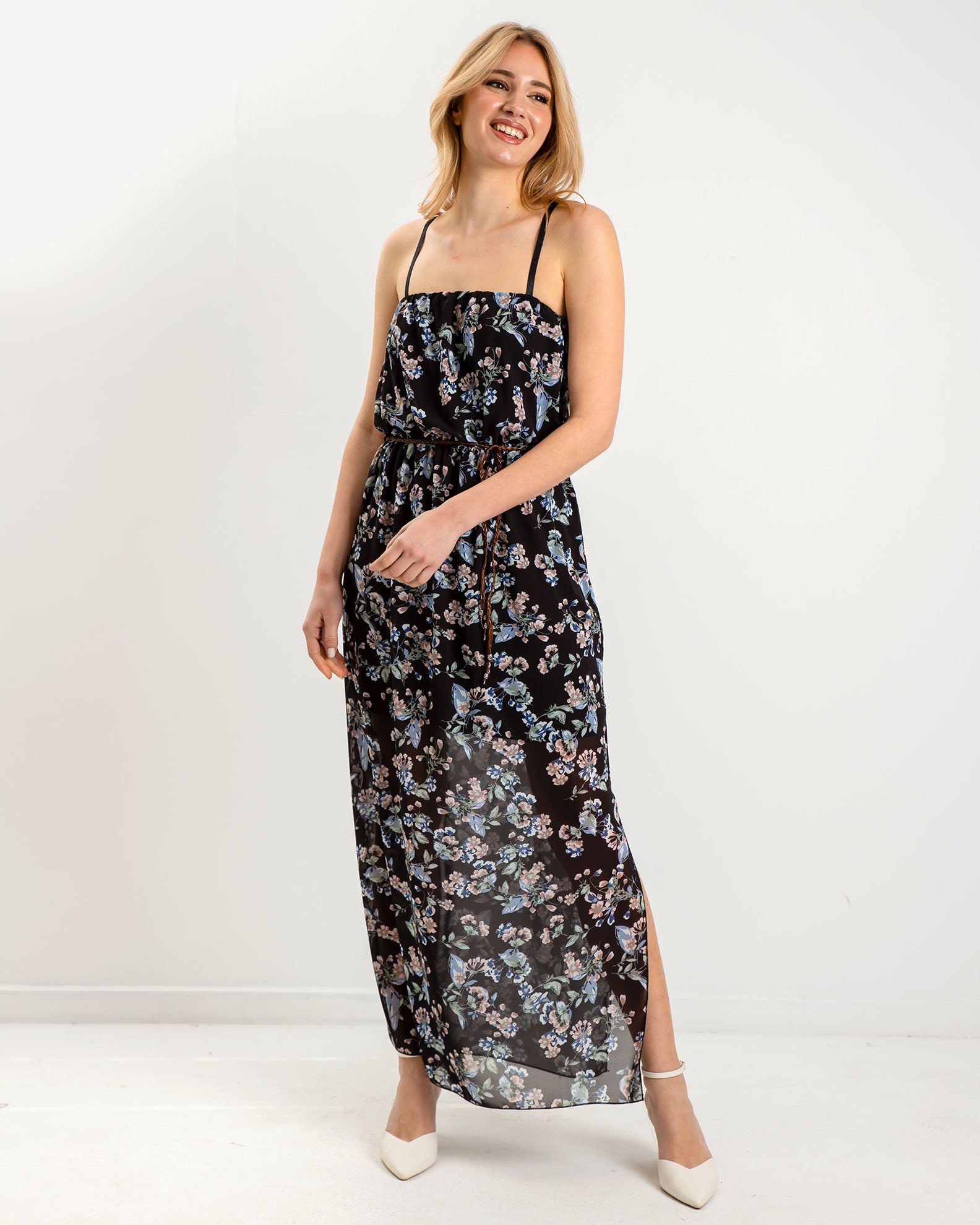 Sleeveless Printed Maxi Dress 'Da44lia'-black flower