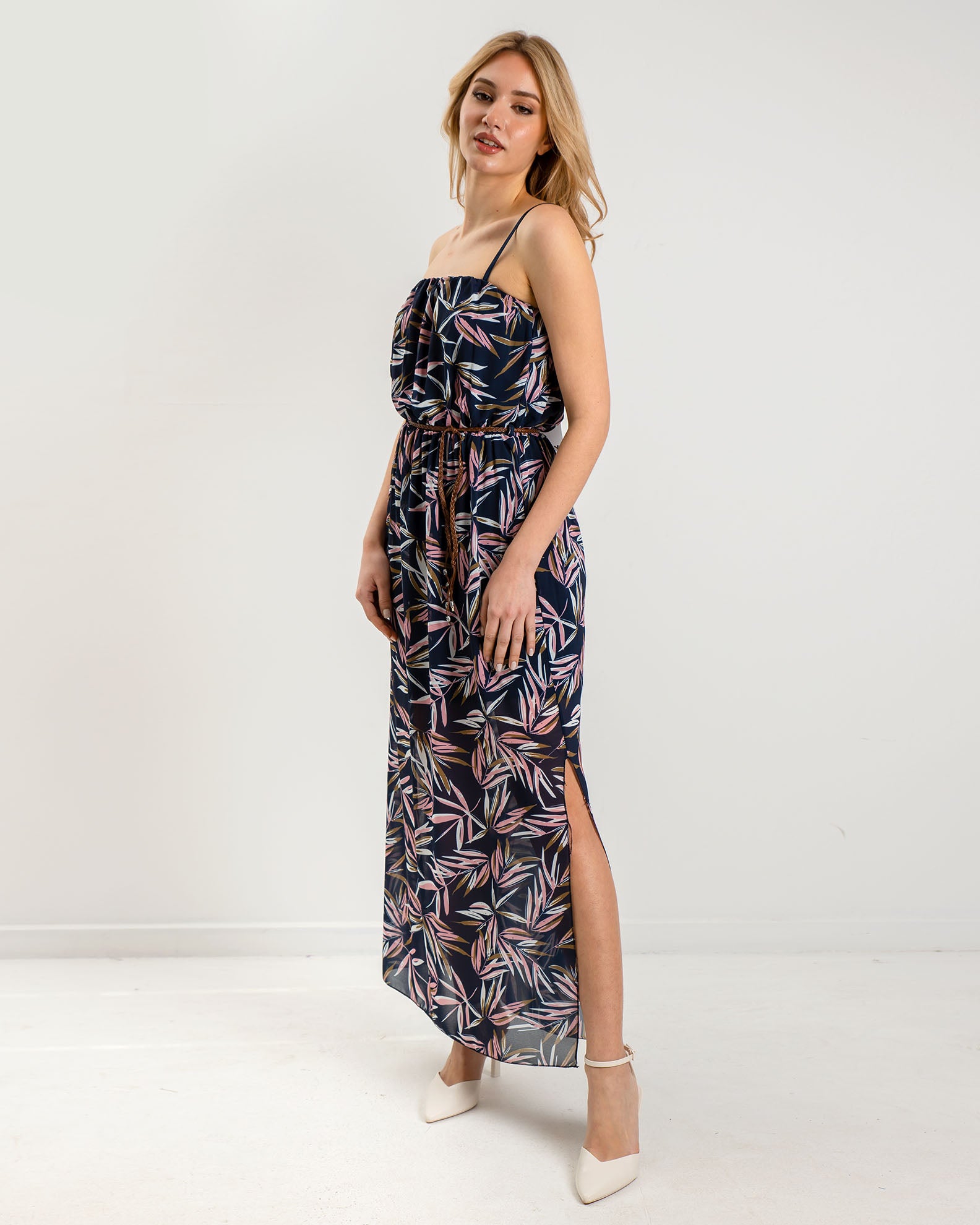 Sleeveless Printed Maxi Dress 'Da44lia'-navy palm