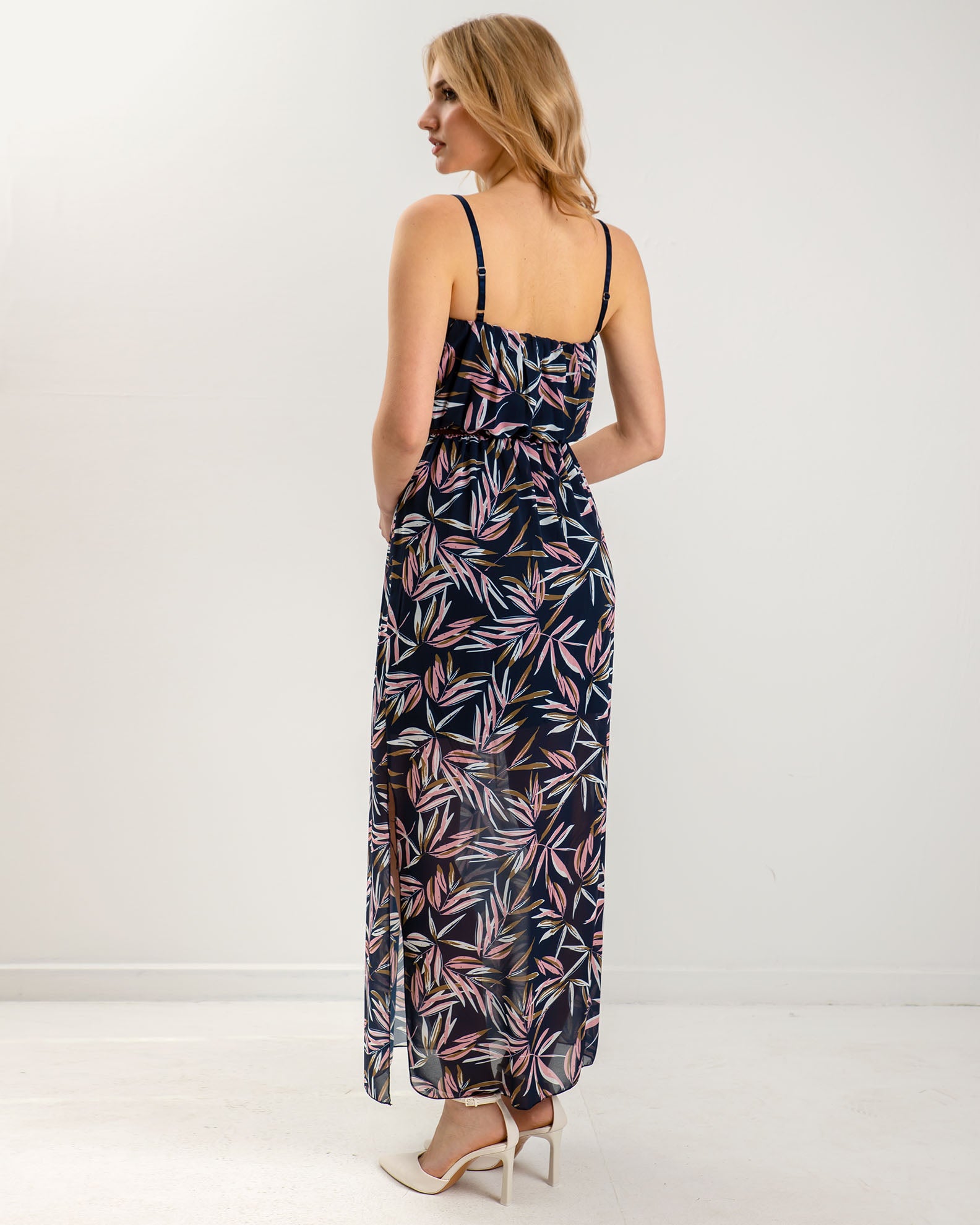 Sleeveless Printed Maxi Dress 'Da44lia'-navy palm