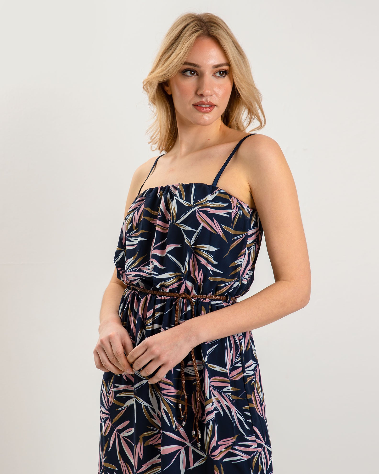 Sleeveless Printed Maxi Dress 'Da44lia'-navy palm