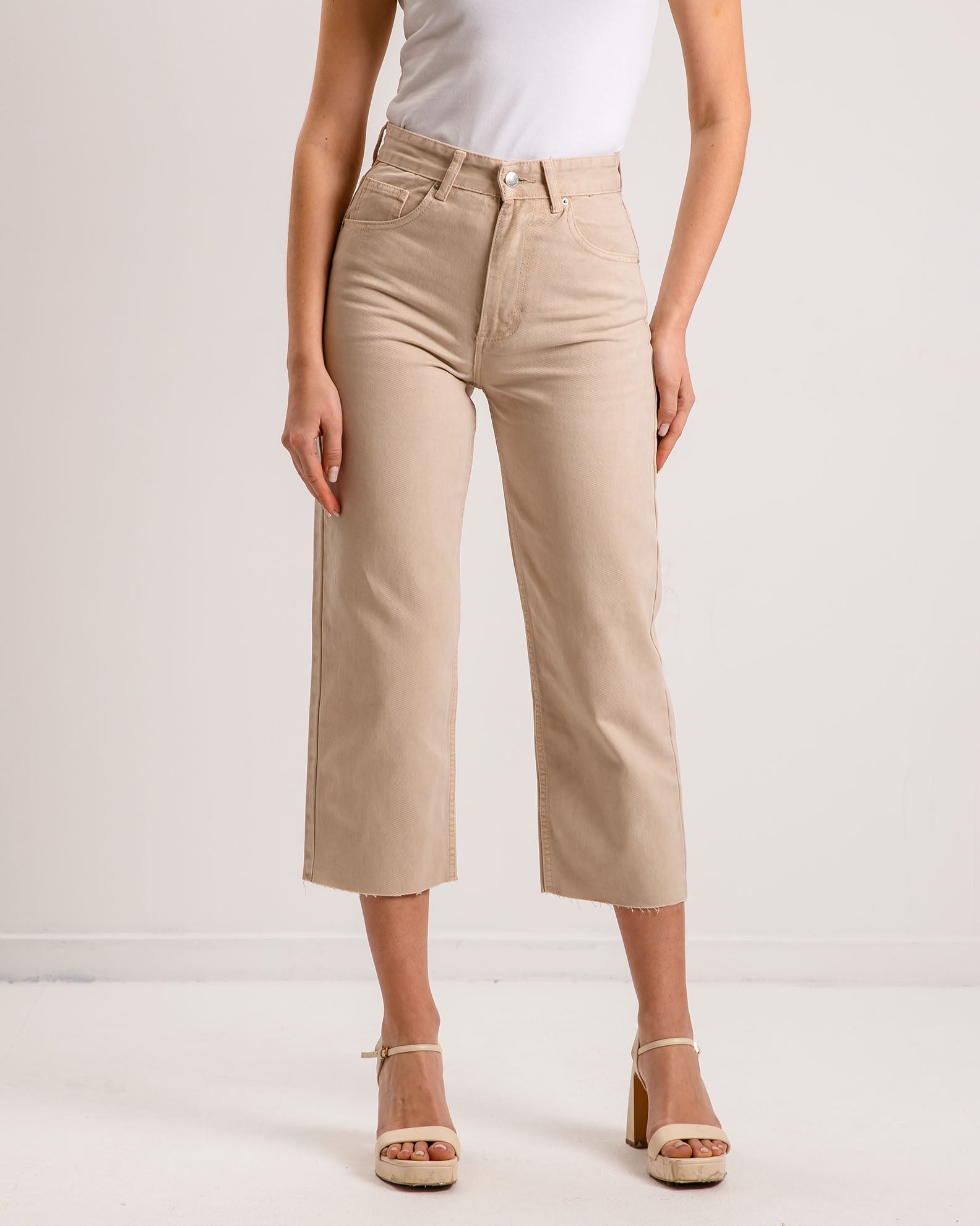 Women's High Waist Denim Pants 'Mira'-creme