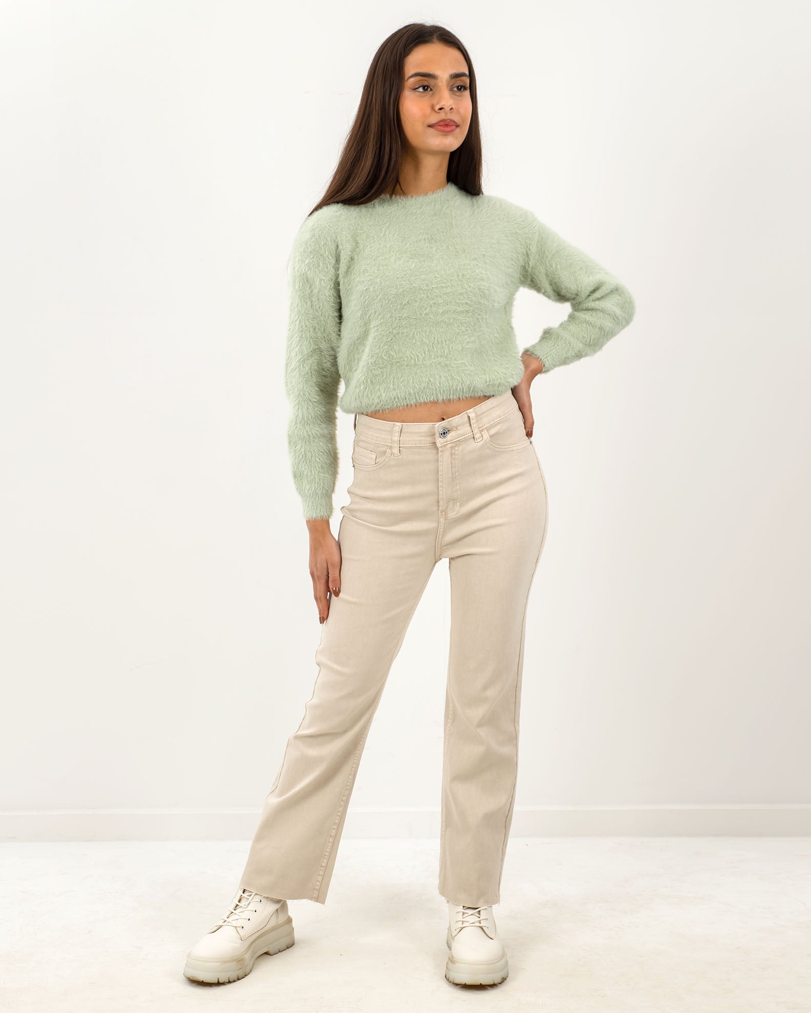 Women's High Waist Denim Pants 'Ne44le'-lbeige