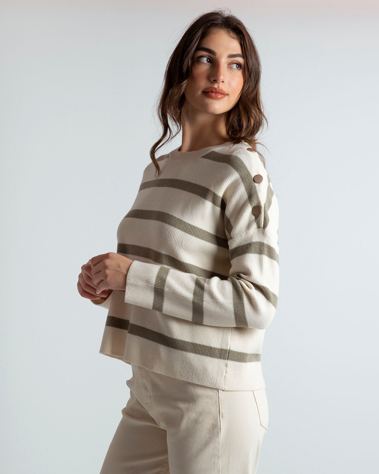 Women's knitted blouse with striped design 'Ma44xi'-beige/khaki stripe