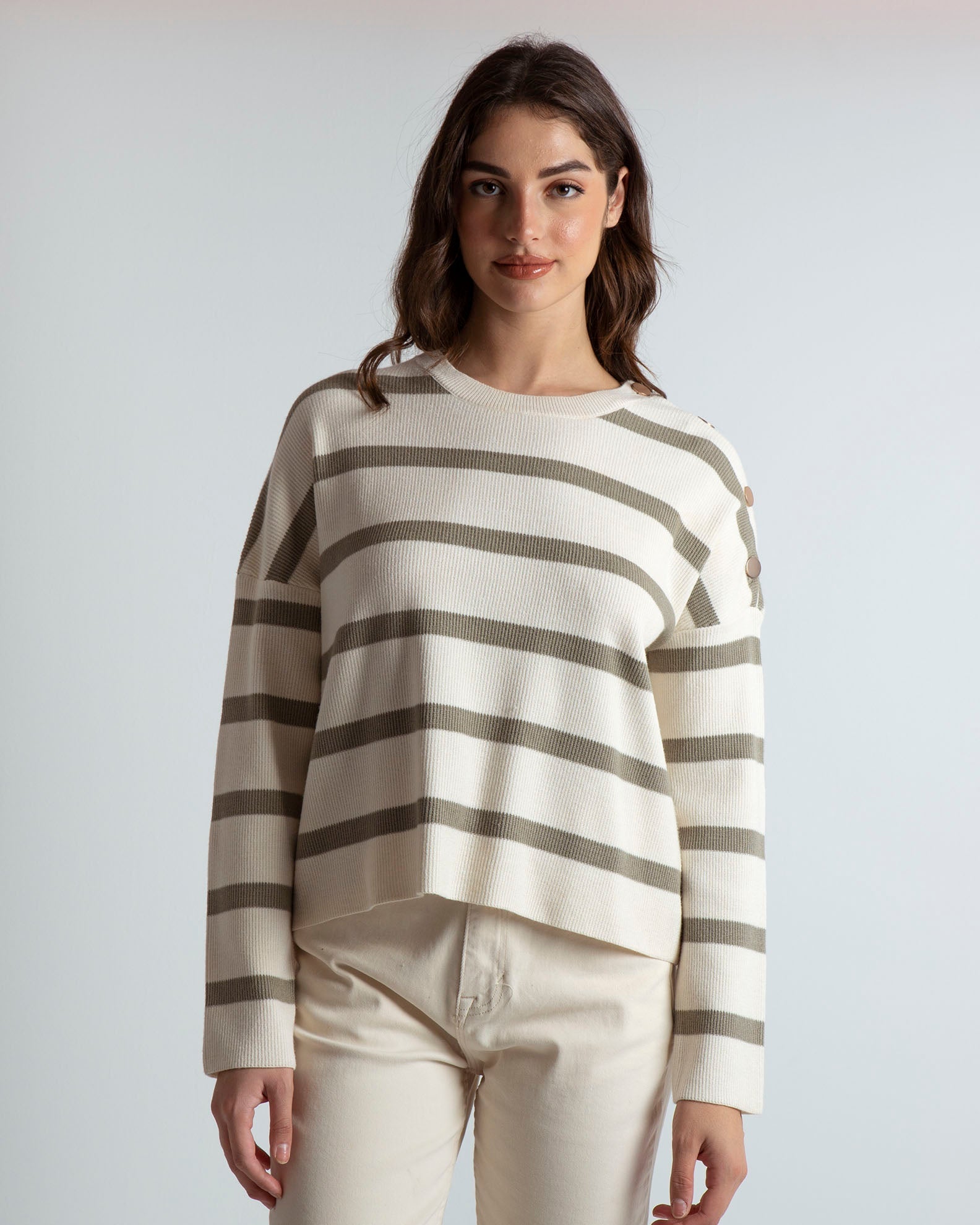 Women's knitted blouse with striped design 'Ma44xi'-beige/khaki stripe