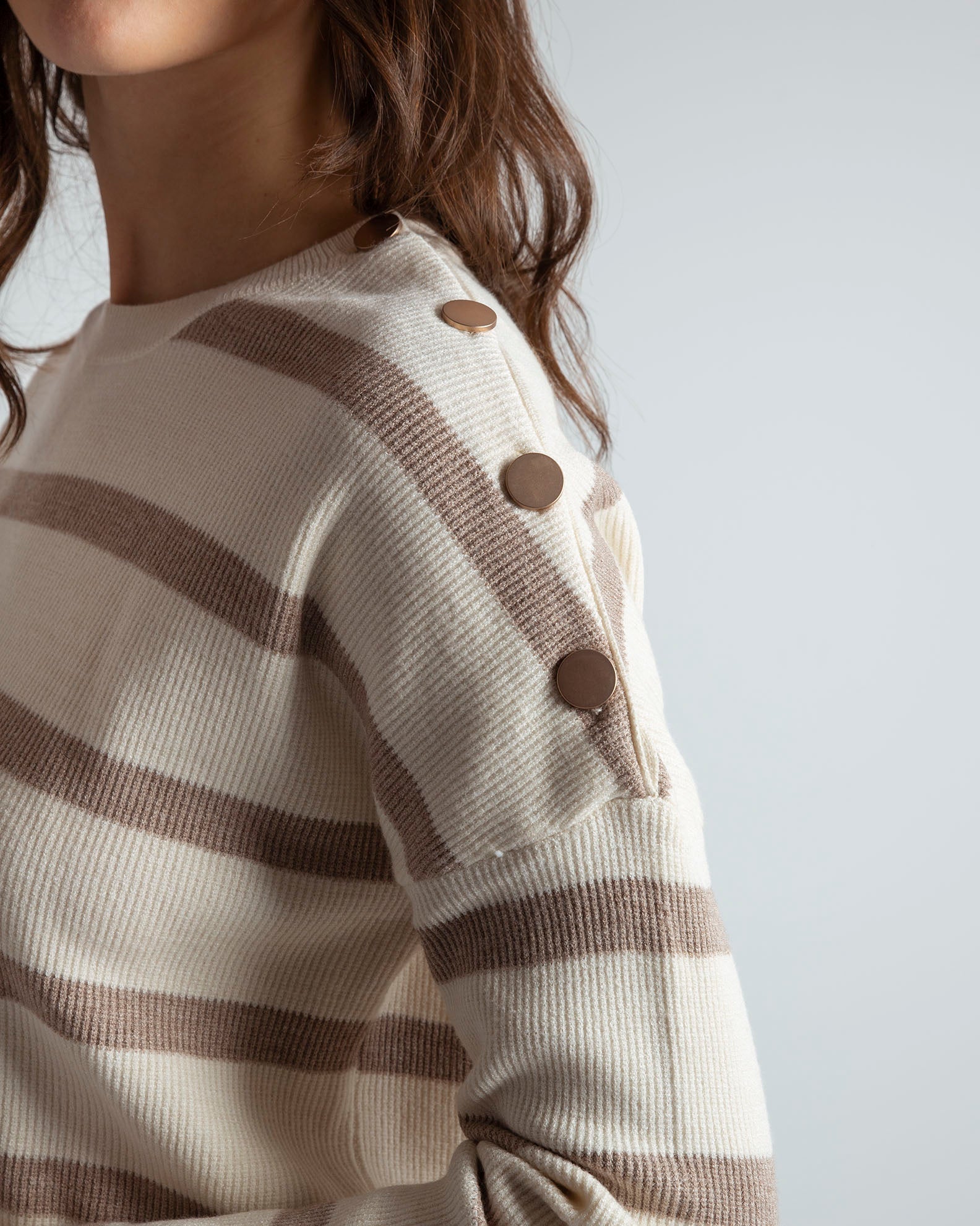 Women's knitted blouse with striped design 'Ma44xi'-beige/camel stripe